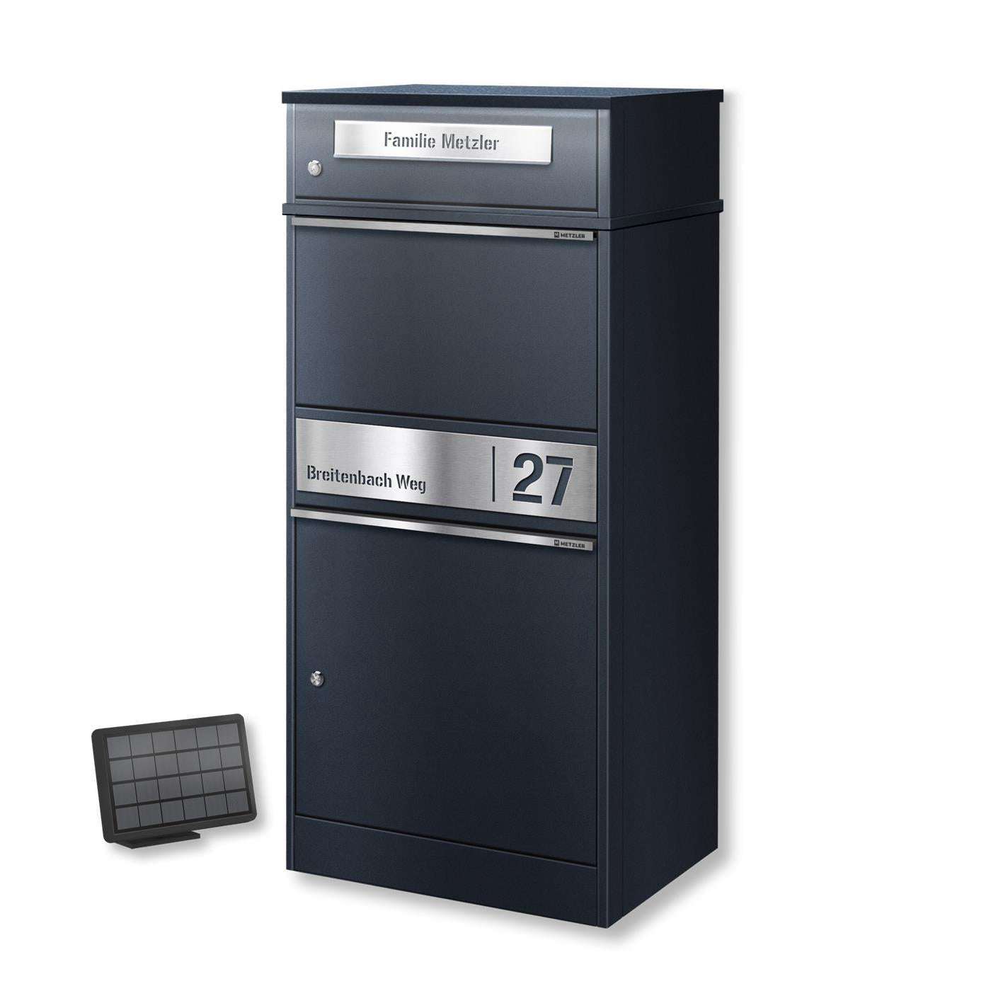 Metzler Paketbox mit Briefkasten | LED | personalisiert mit Gravur | Bispo 2