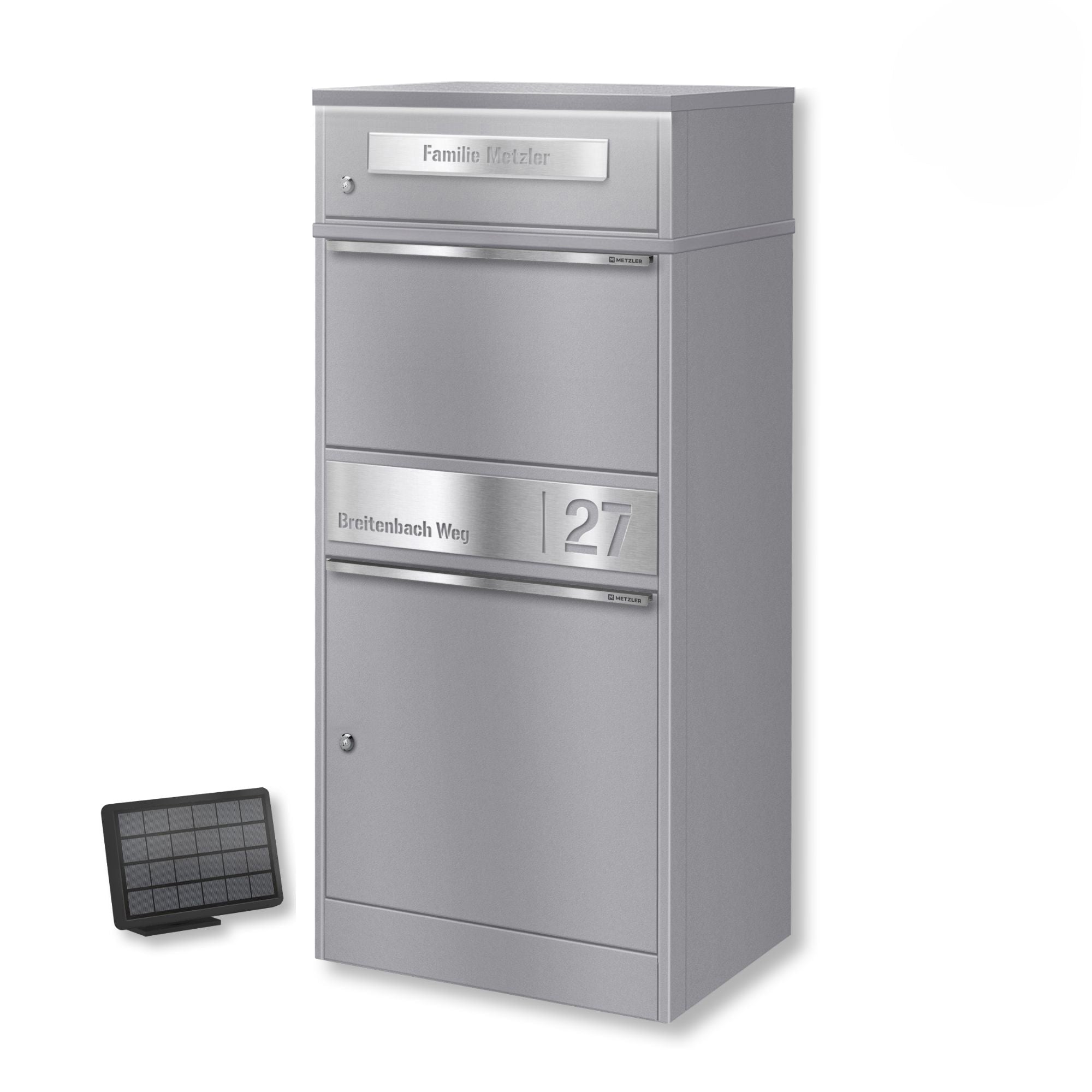 Metzler Paketbox mit Briefkasten | LED | personalisiert mit Gravur | Bispo 2