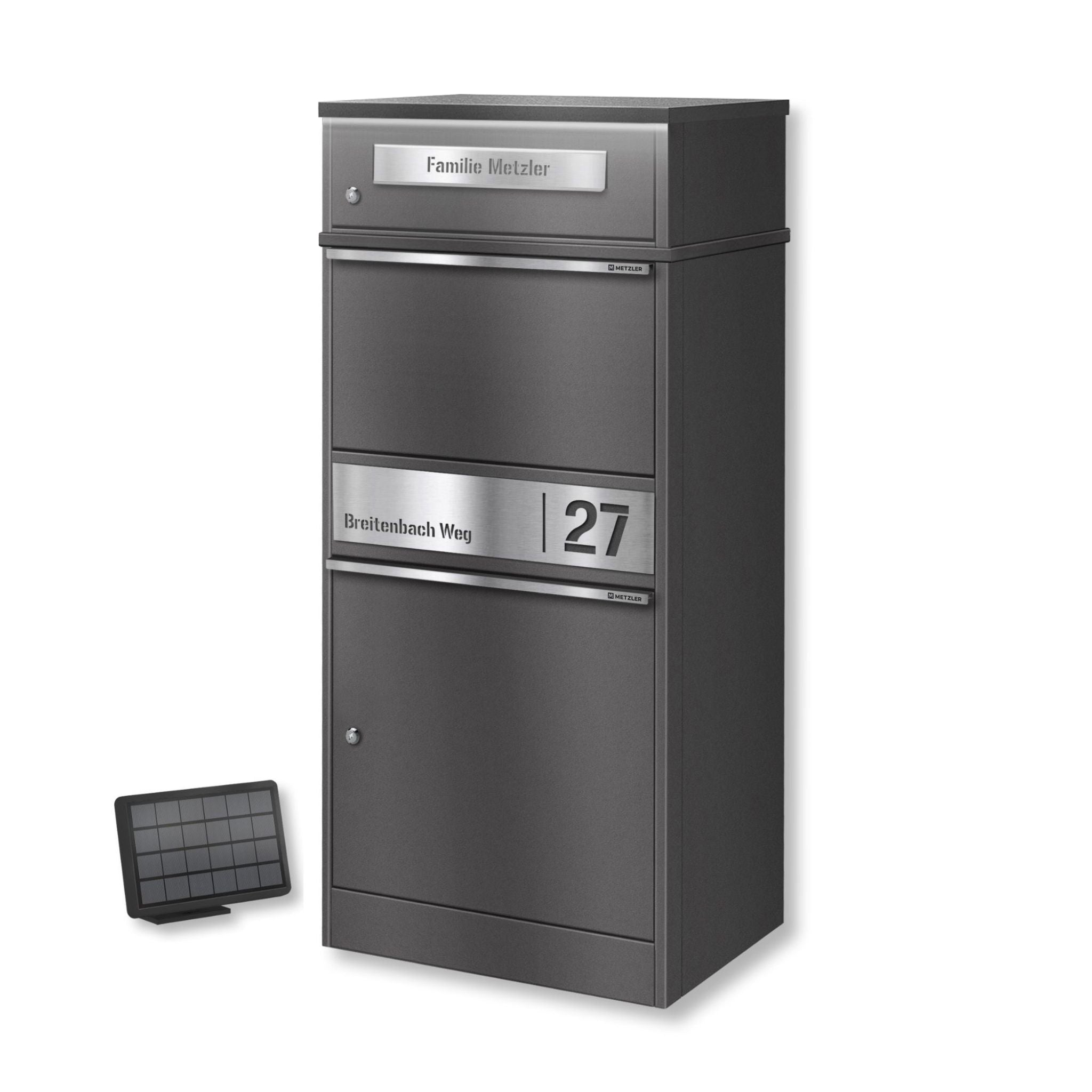 Metzler Paketbox mit Briefkasten | LED | personalisiert mit Gravur | Bispo 2