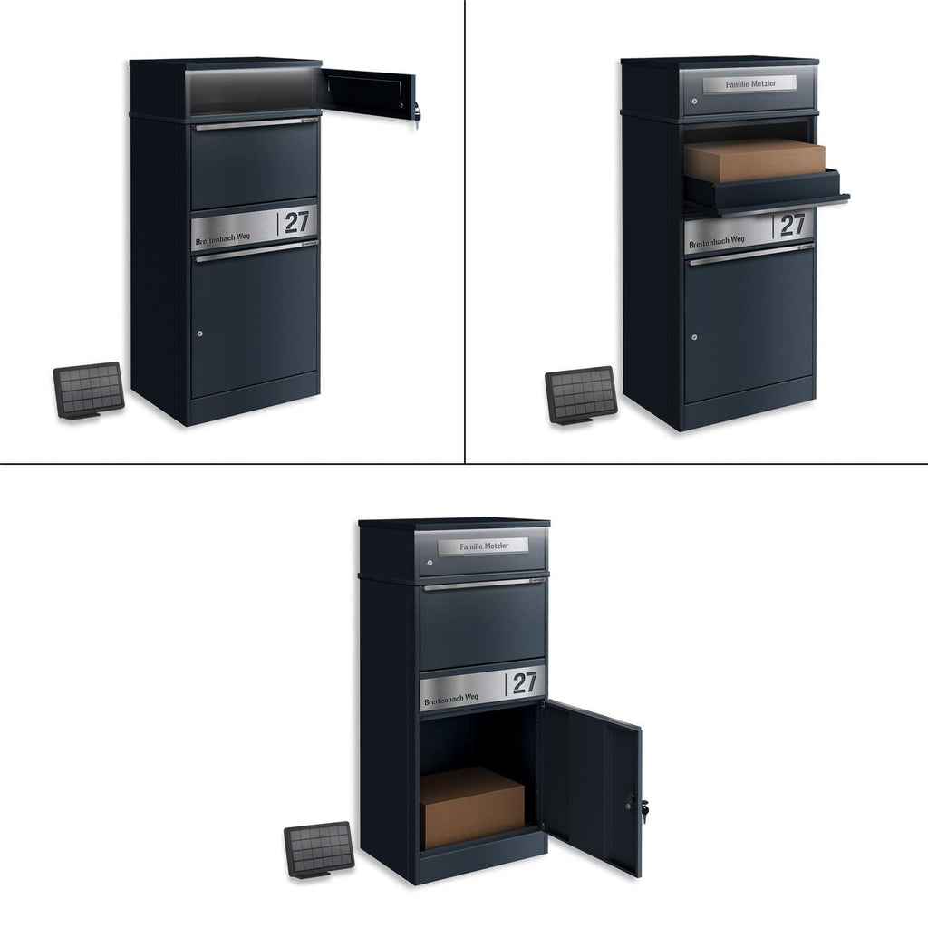 Metzler Paketbox mit Briefkasten | LED | personalisiert mit Gravur | Bispo 2