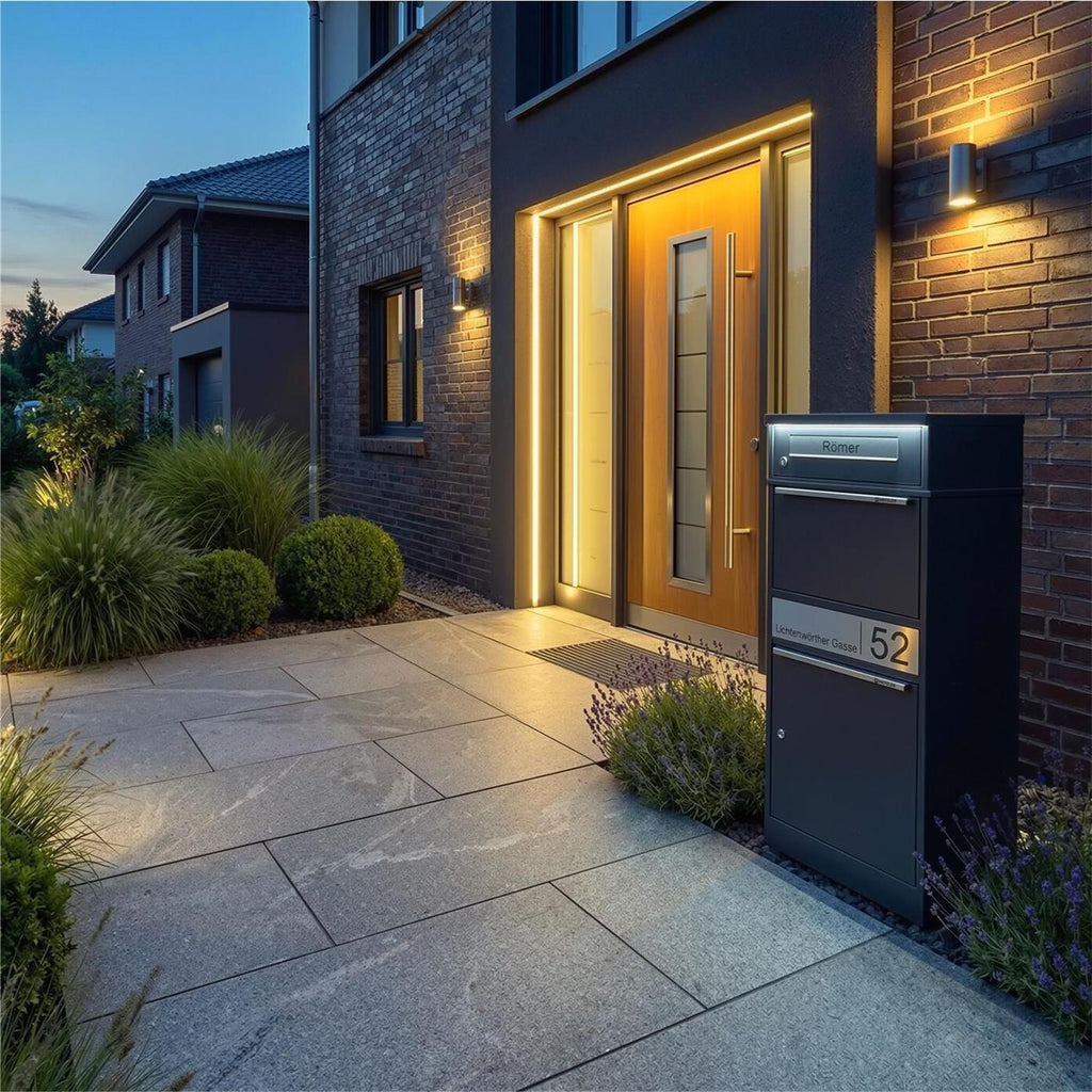 Metzler Paketbox mit Briefkasten | LED | personalisiert mit Gravur | Bispo 2