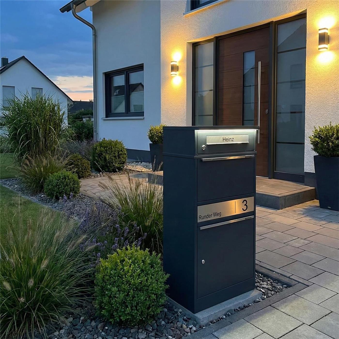 Metzler Paketbox mit Briefkasten | LED | personalisiert mit Gravur | Bispo 2
