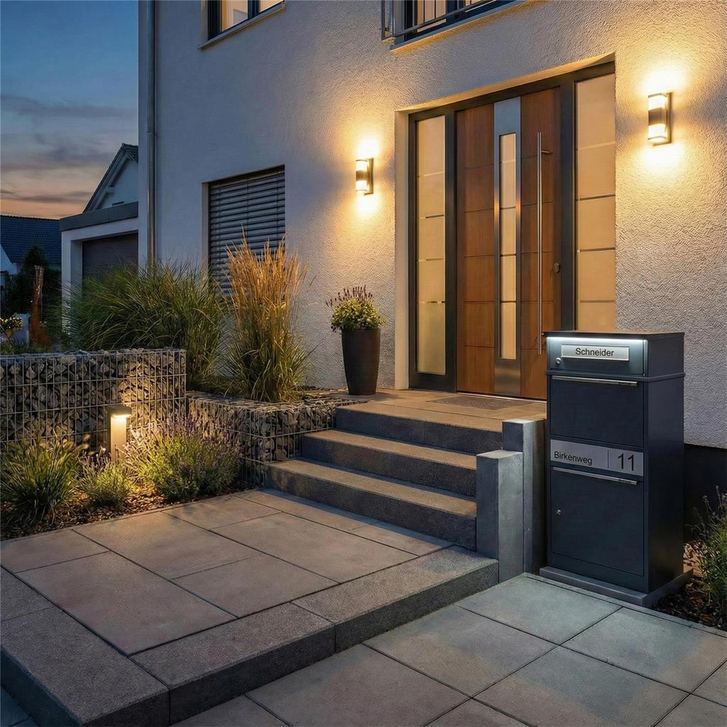 Metzler Paketbox mit Briefkasten | LED | personalisiert mit Gravur | Bispo 2