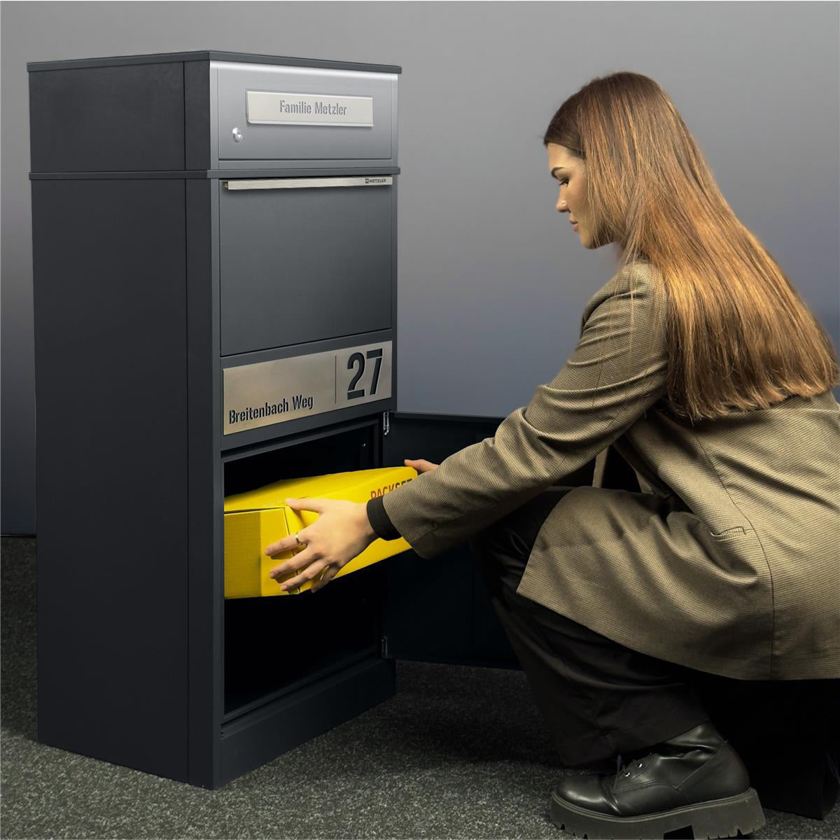 Metzler Paketbox mit Briefkasten | LED | personalisiert mit Gravur | Bispo 2