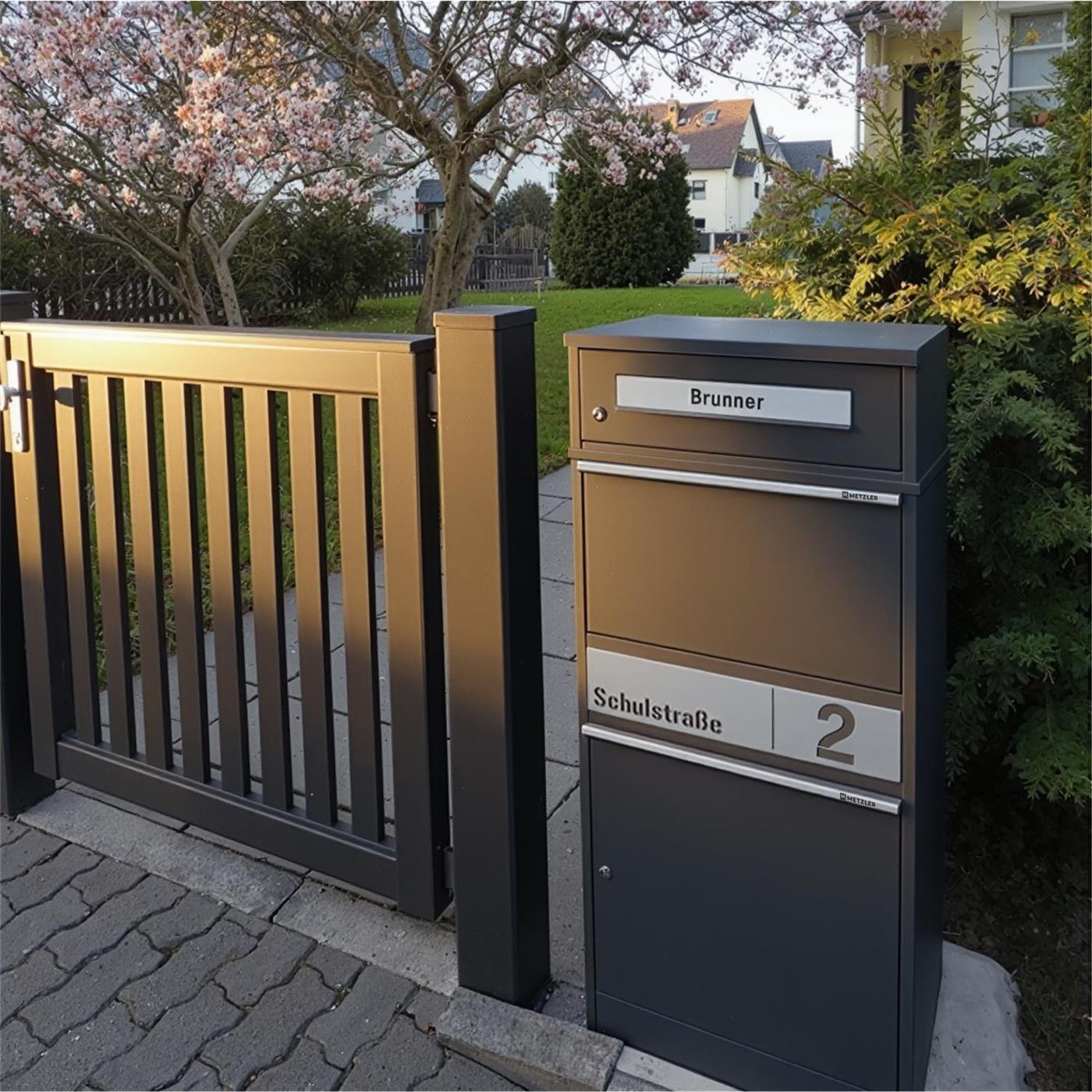 Metzler Paketbox mit Briefkasten | LED | personalisiert mit Gravur | Bispo 2