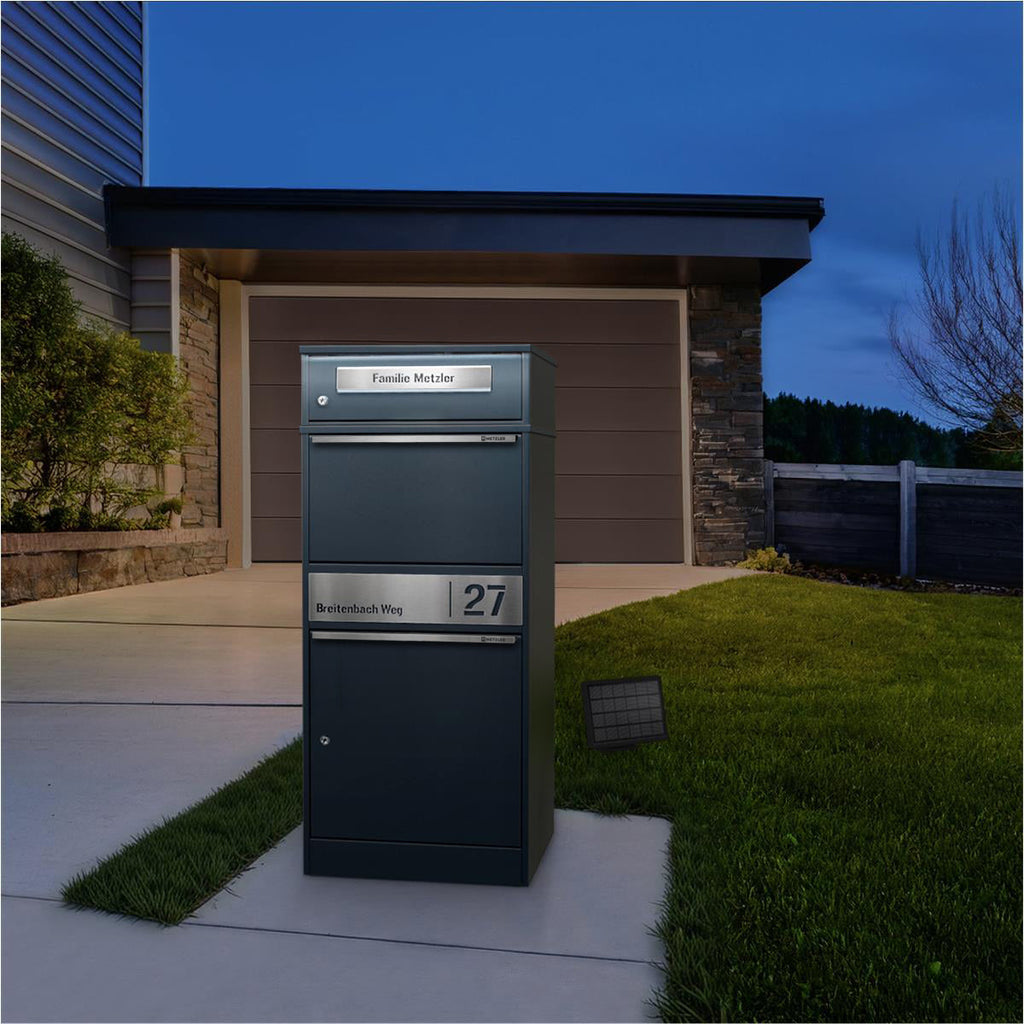 Metzler Paketbox mit Briefkasten | LED | personalisiert mit Gravur | Bispo 2