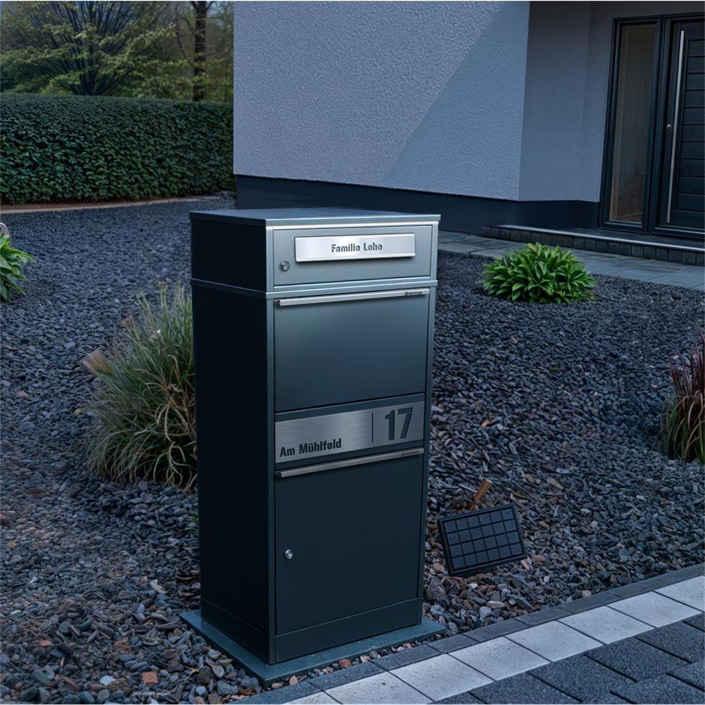 Metzler Paketbox mit Briefkasten | LED | personalisiert mit Gravur | Bispo 2