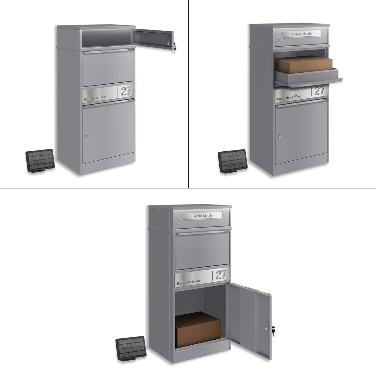Metzler Paketbox mit Briefkasten | LED | personalisiert mit Gravur | Bispo 2