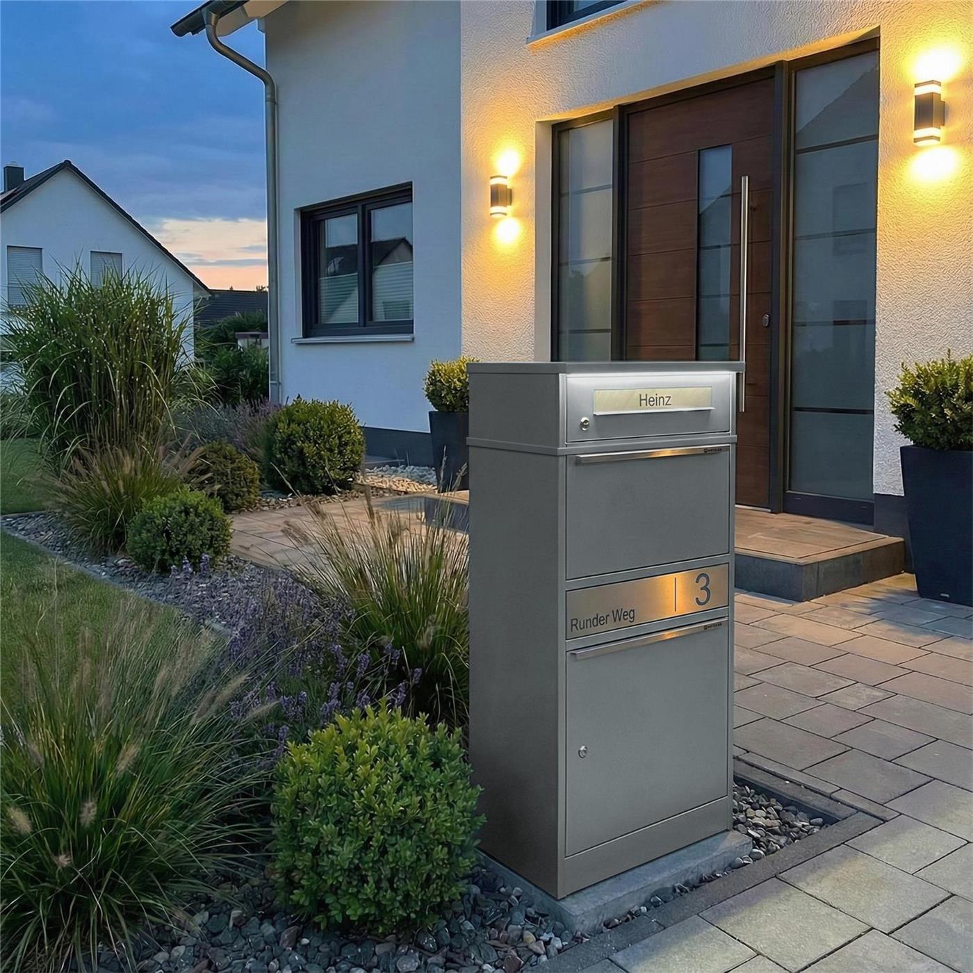 Metzler Paketbox mit Briefkasten | LED | personalisiert mit Gravur | Bispo 2