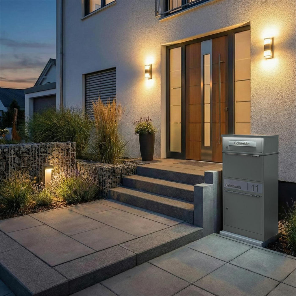 Metzler Paketbox mit Briefkasten | LED | personalisiert mit Gravur | Bispo 2