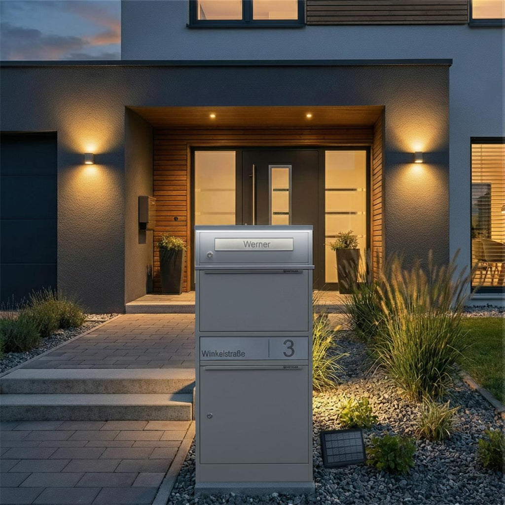 Metzler Paketbox mit Briefkasten | LED | personalisiert mit Gravur | Bispo 2