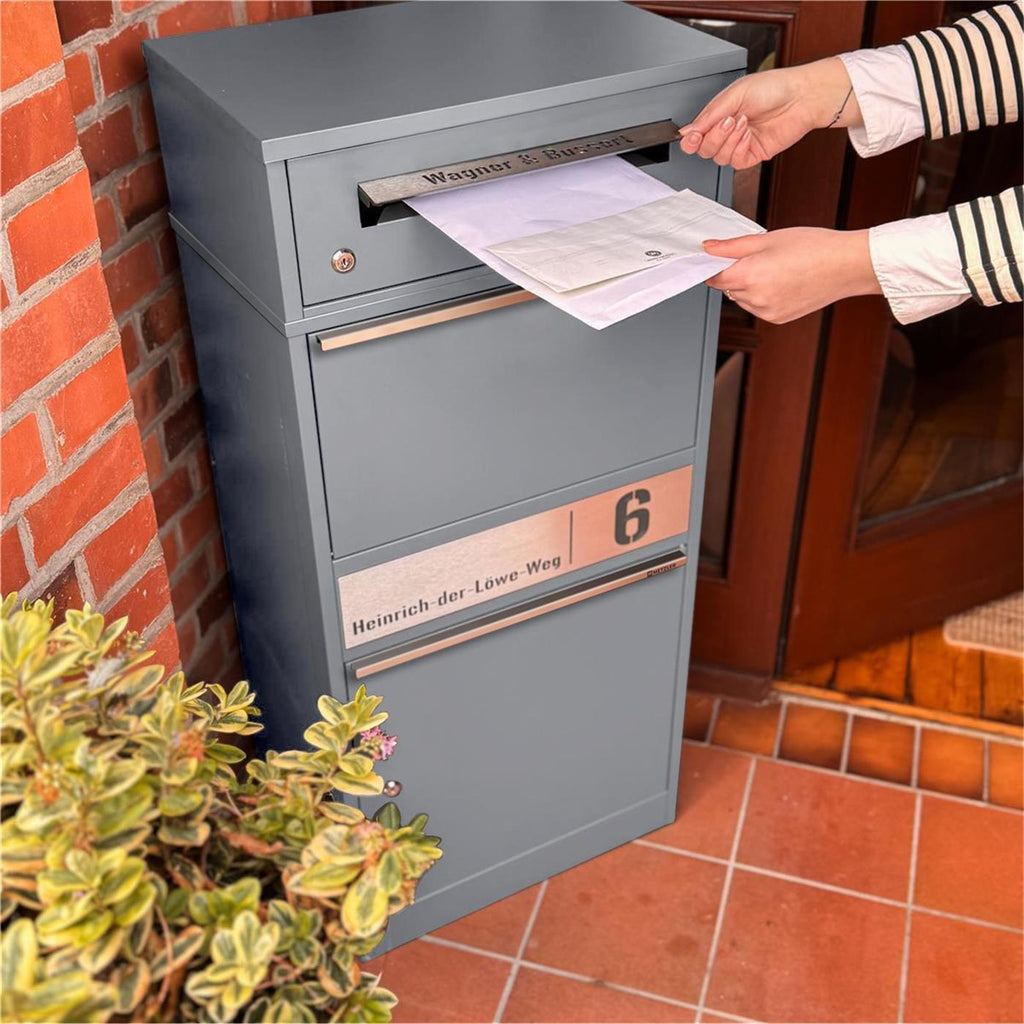 Metzler Paketbox mit Briefkasten | LED | personalisiert mit Gravur | Bispo 2