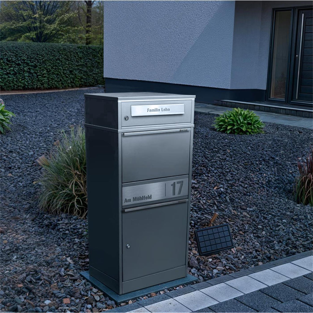 Metzler Paketbox mit Briefkasten | LED | personalisiert mit Gravur | Bispo 2