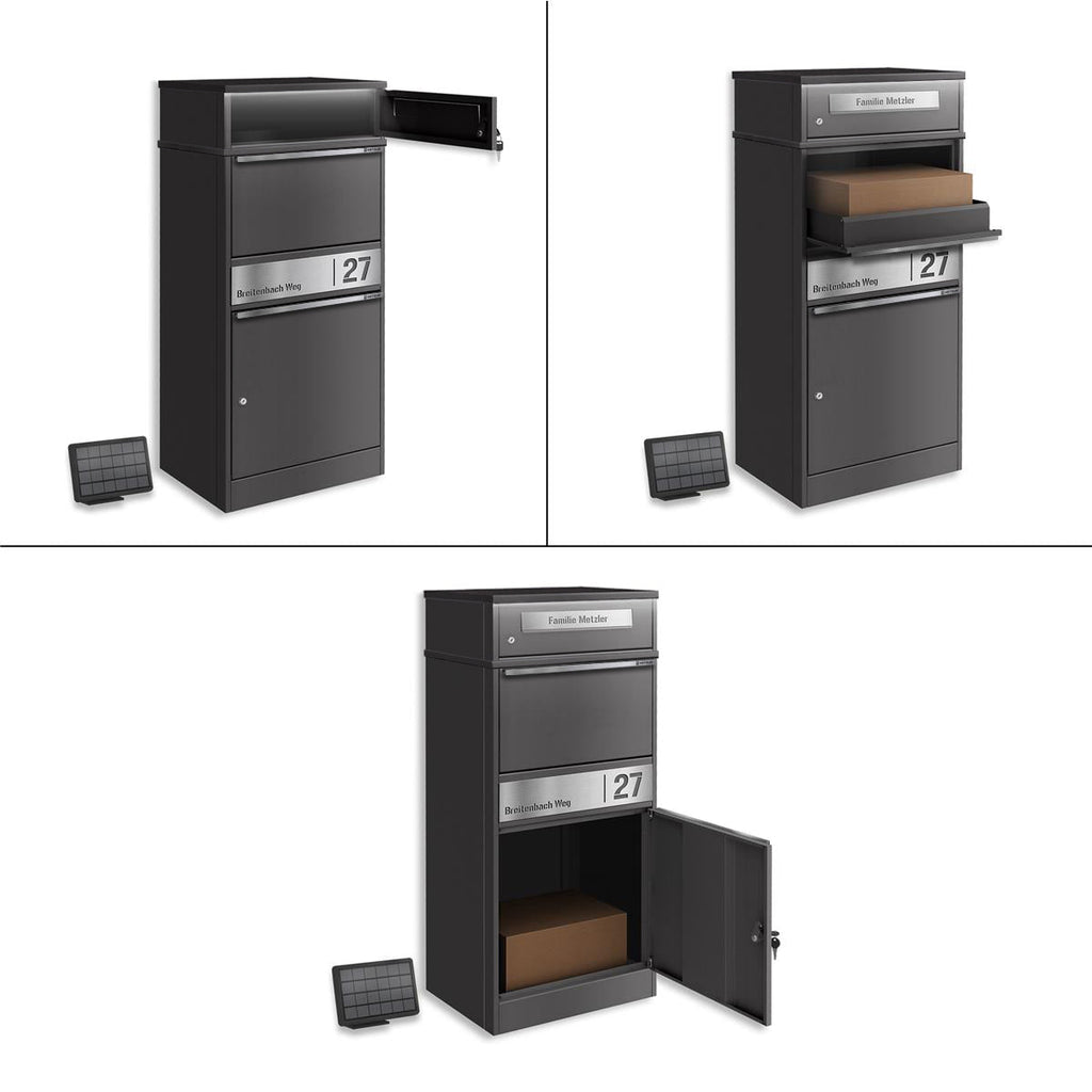 Metzler Paketbox mit Briefkasten | LED | personalisiert mit Gravur | Bispo 2