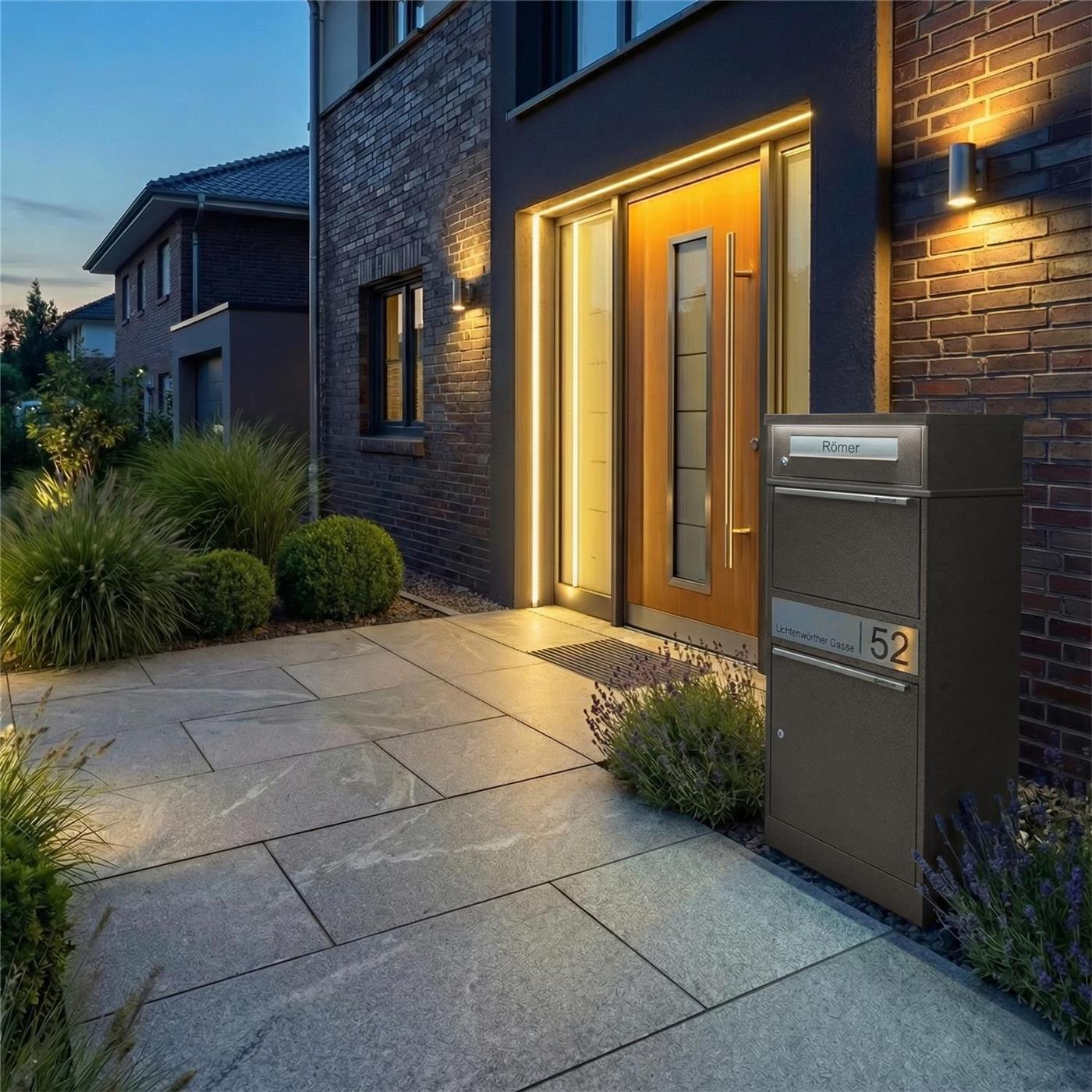 Metzler Paketbox mit Briefkasten | LED | personalisiert mit Gravur | Bispo 2
