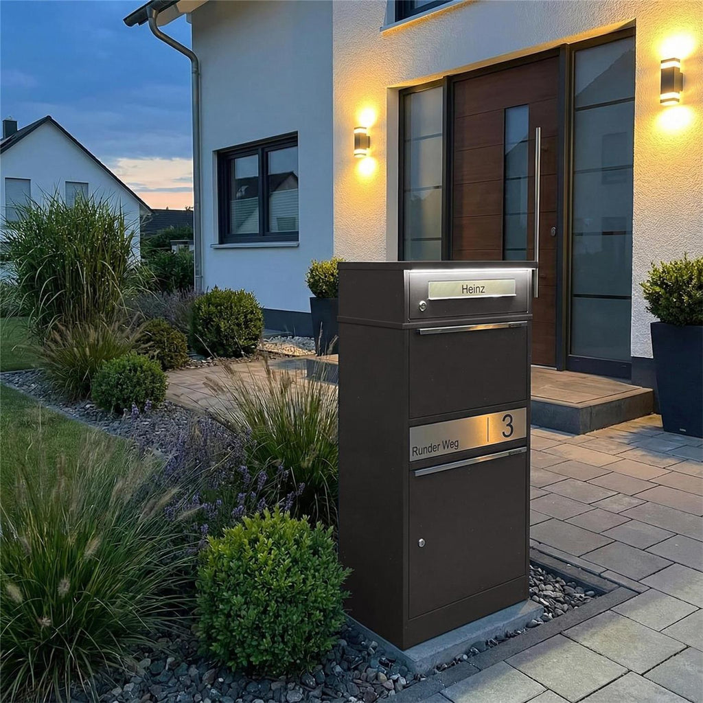 Metzler Paketbox mit Briefkasten | LED | personalisiert mit Gravur | Bispo 2