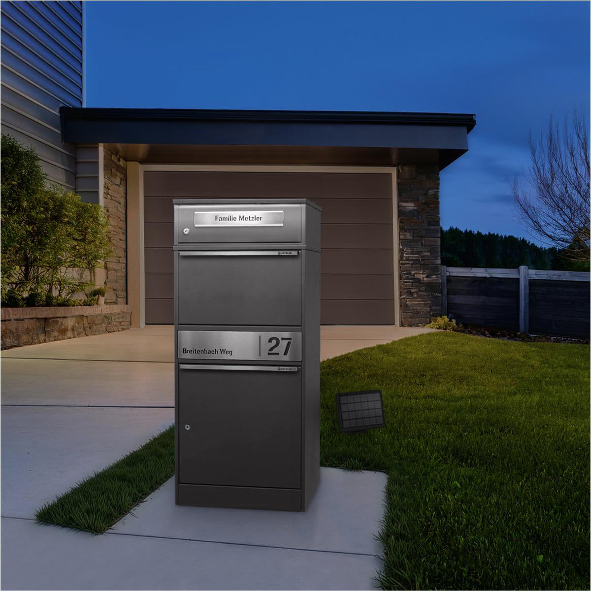 Metzler Paketbox mit Briefkasten | LED | personalisiert mit Gravur | Bispo 2