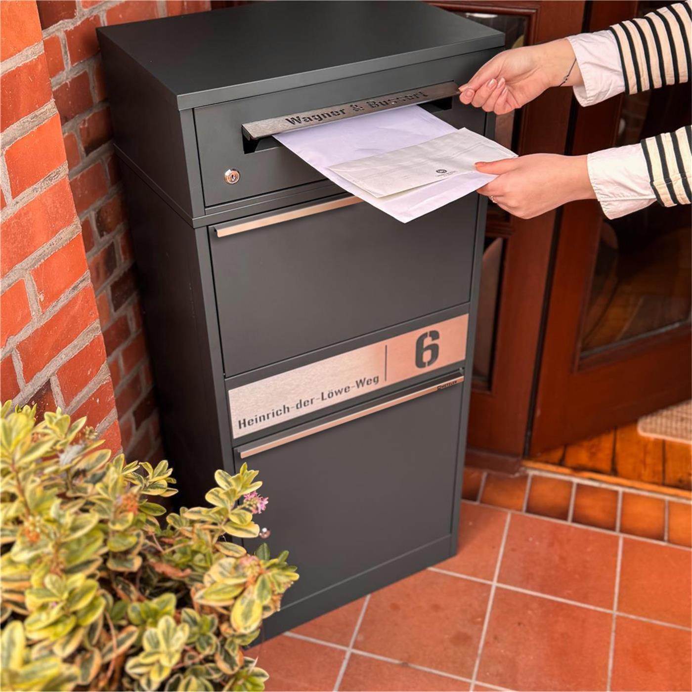 Metzler Paketbox mit Briefkasten | LED | personalisiert mit Gravur | Bispo 2