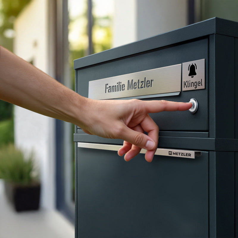 Metzler Funk-Paketbox mit Klingel & Briefkasten |  personalisiert mit Gravur | Edelstahl-Namensschild | Bispo Funk