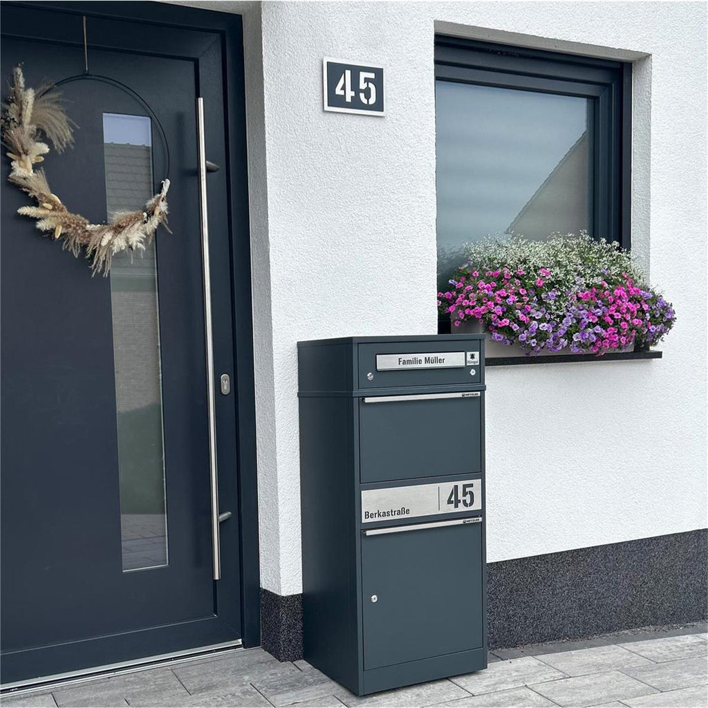 Metzler Funk-Paketbox mit Klingel & Briefkasten |  personalisiert mit Gravur | Edelstahl-Namensschild | Bispo Funk