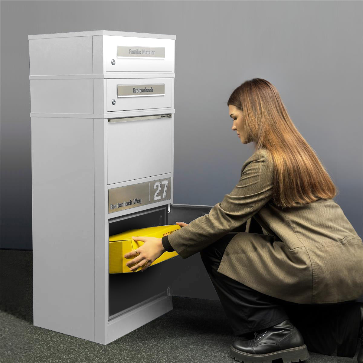 Metzler Paketbox mit 2 Briefkästen | LED | personalisiert mit Gravur | Bispo 2
