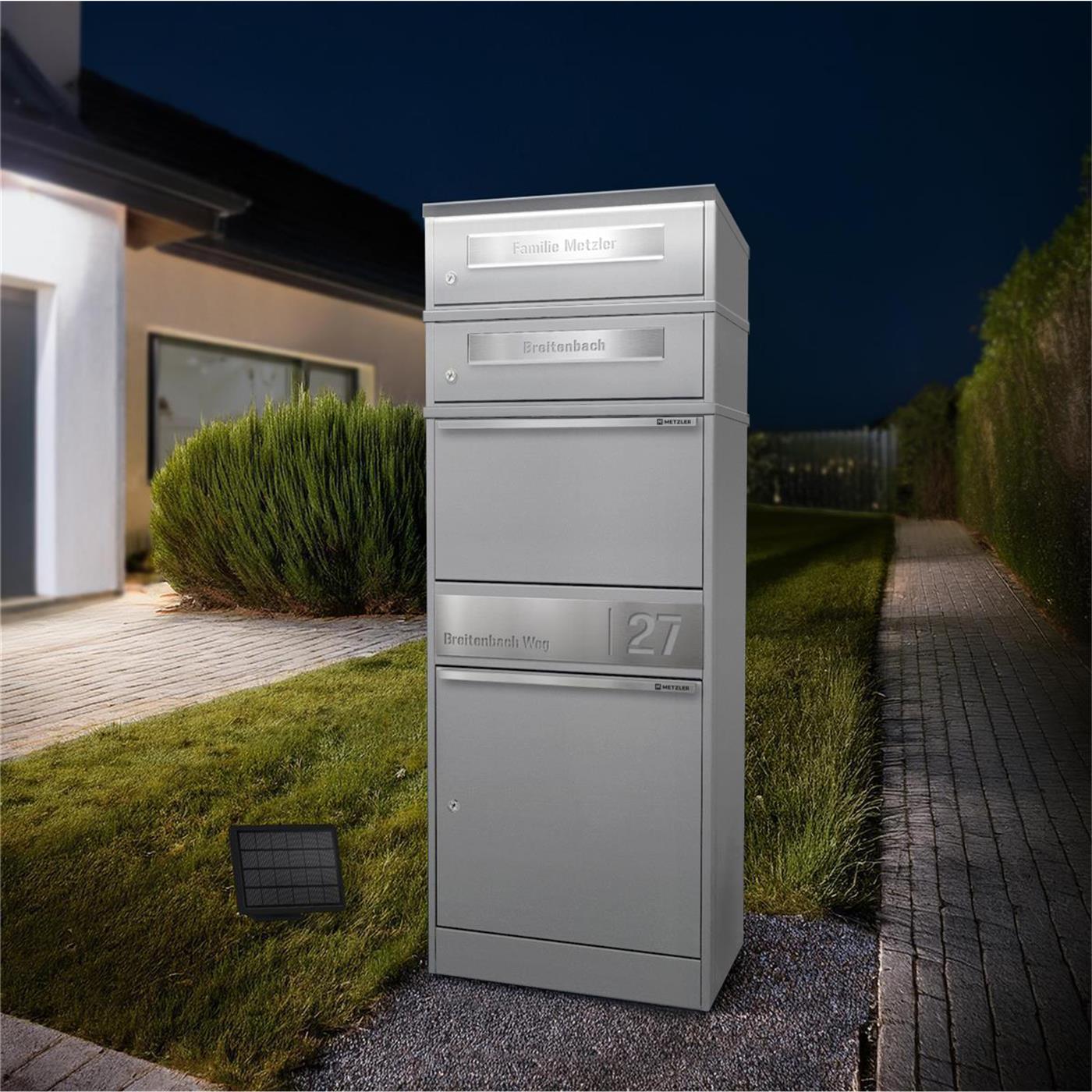 Metzler Paketbox mit 2 Briefkästen | LED | personalisiert mit Gravur | Bispo 2