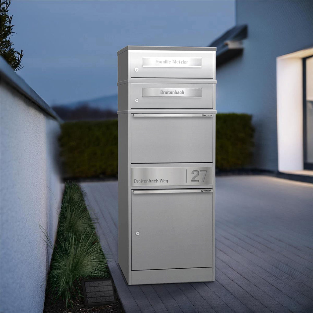 Metzler Paketbox mit 2 Briefkästen | LED | personalisiert mit Gravur | Bispo 2