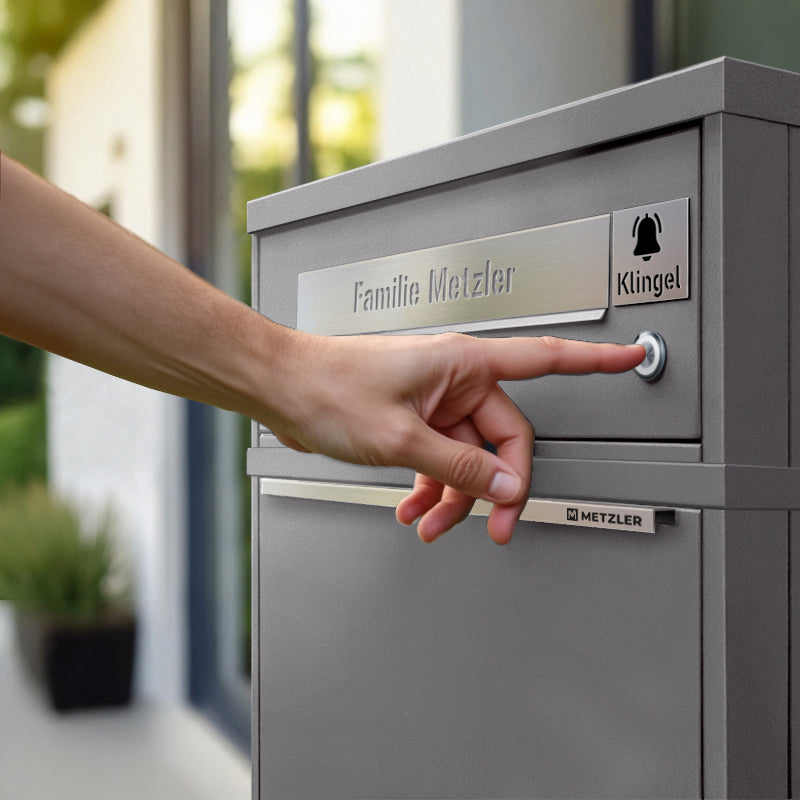 Metzler Funk-Paketbox mit Klingel & Briefkasten |  personalisiert mit Gravur | Edelstahl-Namensschild | Bispo Funk