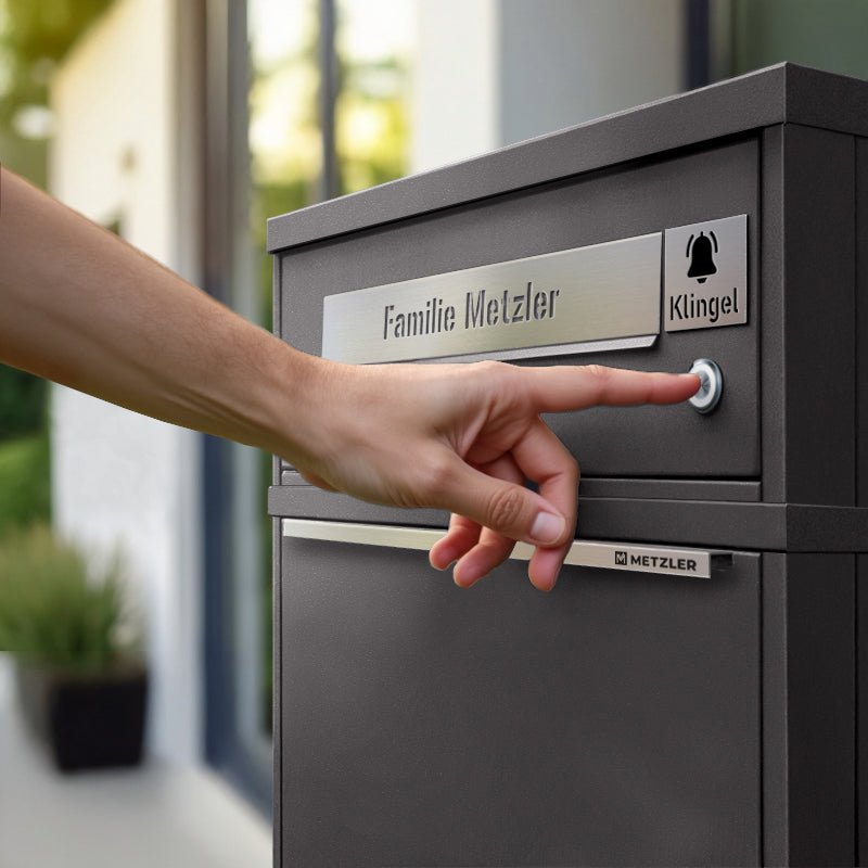 Metzler Funk-Paketbox mit Klingel & Briefkasten |  personalisiert mit Gravur | Edelstahl-Namensschild | Bispo Funk