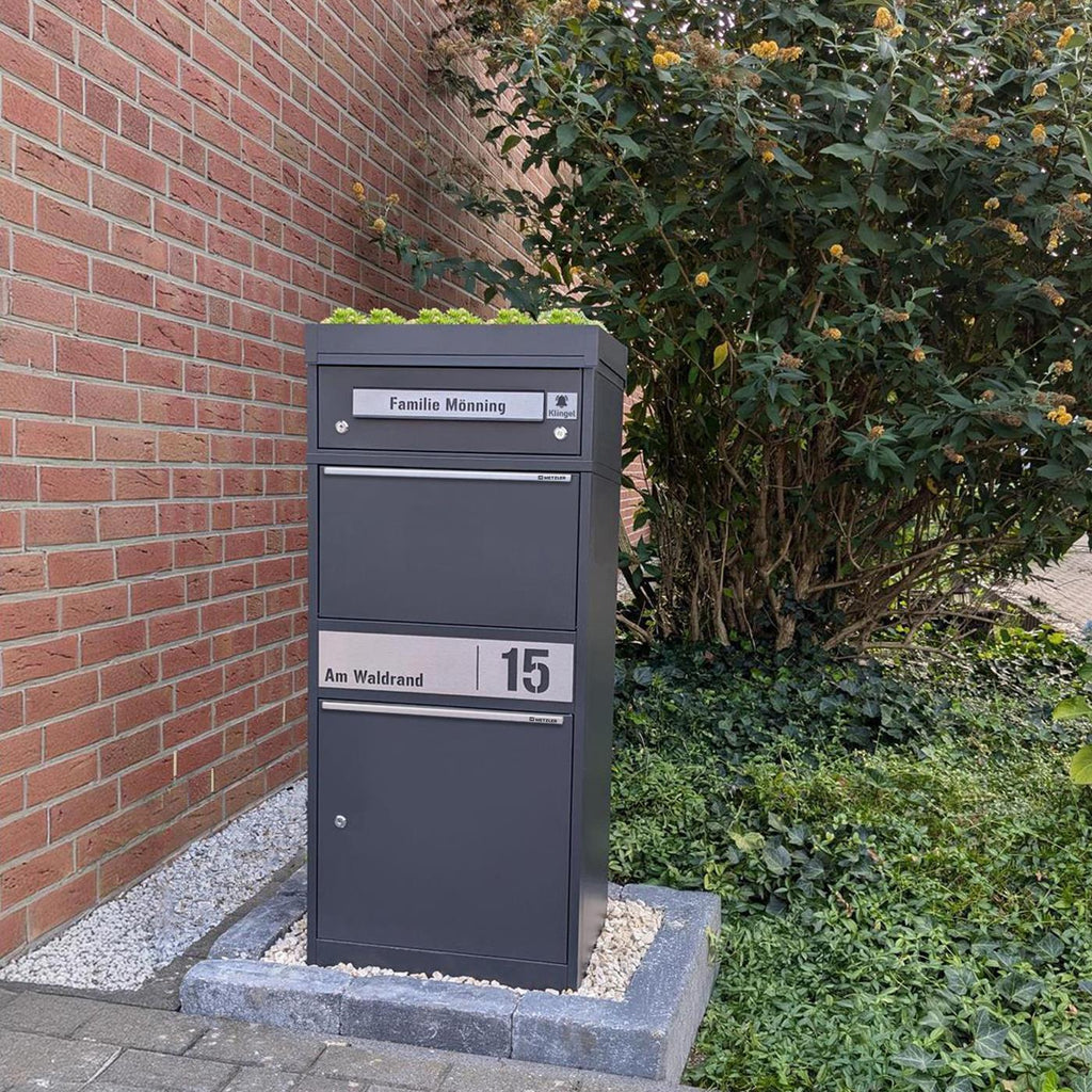 Metzler Funk-Paketbox mit Klingel & Briefkasten |  personalisiert mit Gravur | Edelstahl-Namensschild | Bispo Funk