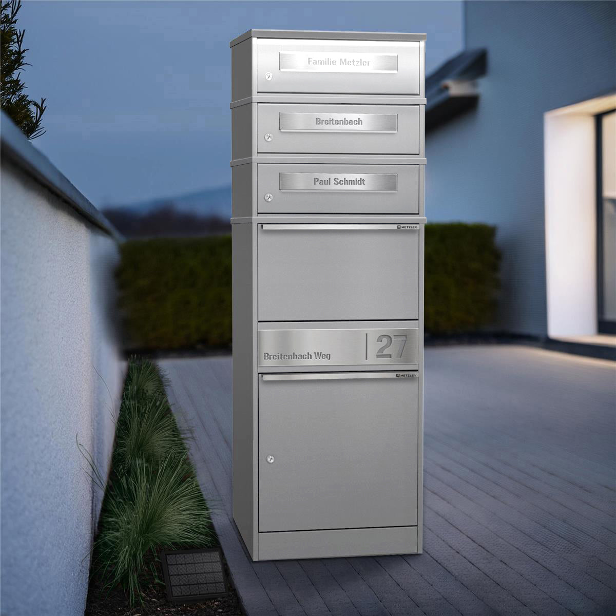 Metzler Paketbox mit 3 Briefkästen | personalisiert mit Gravur | Bispo 2
