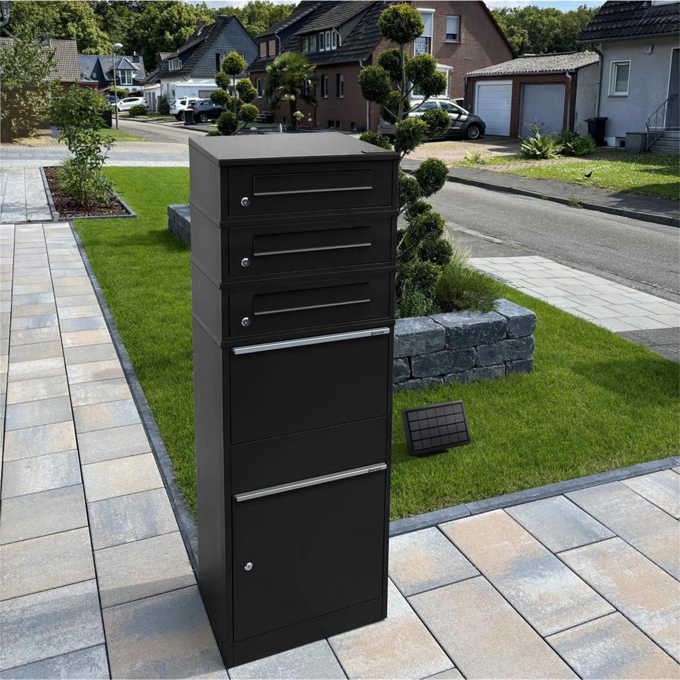 Metzler Paketbox mit 3 Briefkästen | LED | dreifacher Briefeinwurf | Bispo