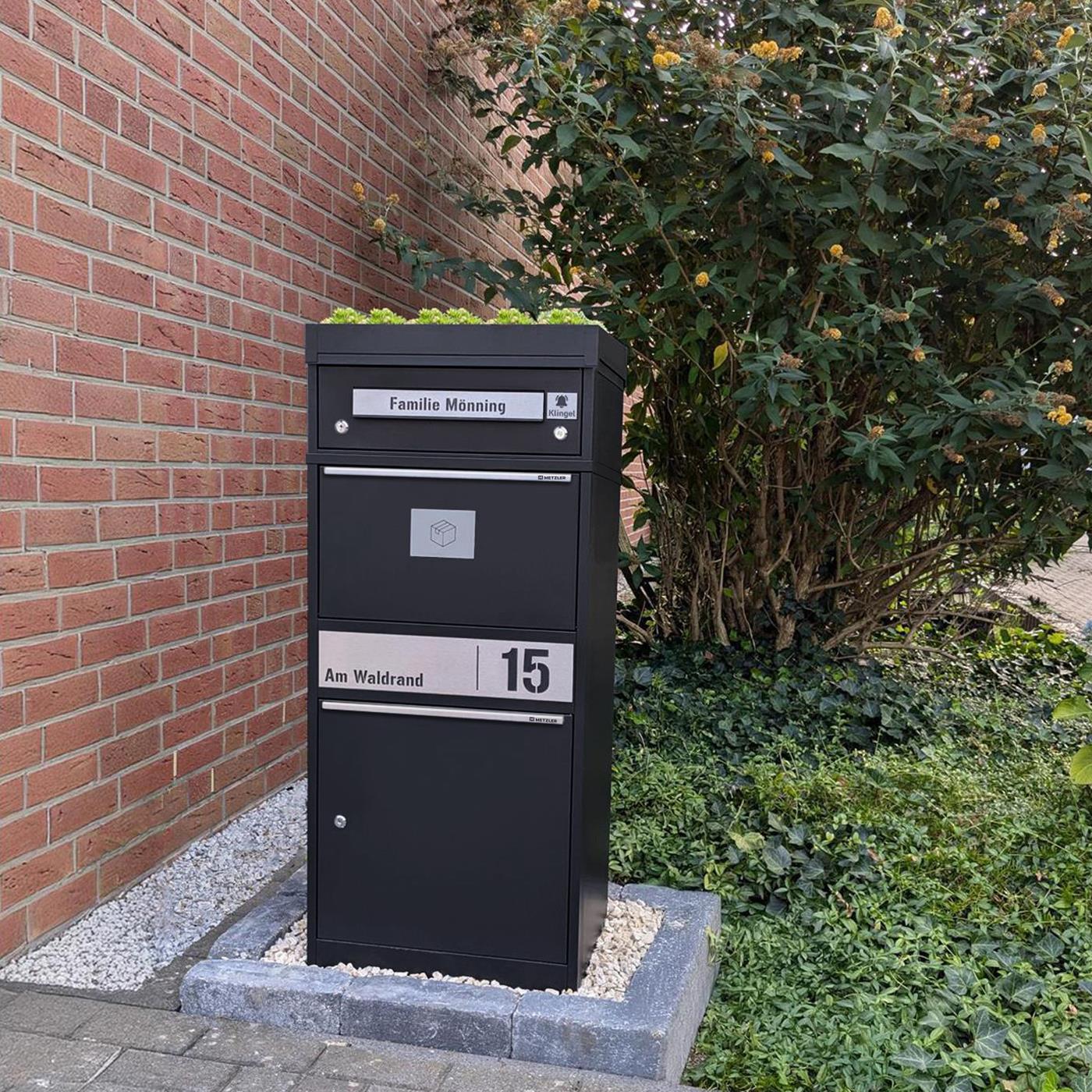 Metzler Funk-Paketbox mit Klingel & Briefkasten |  personalisiert mit Gravur | Edelstahl-Namensschild | Bispo Funk