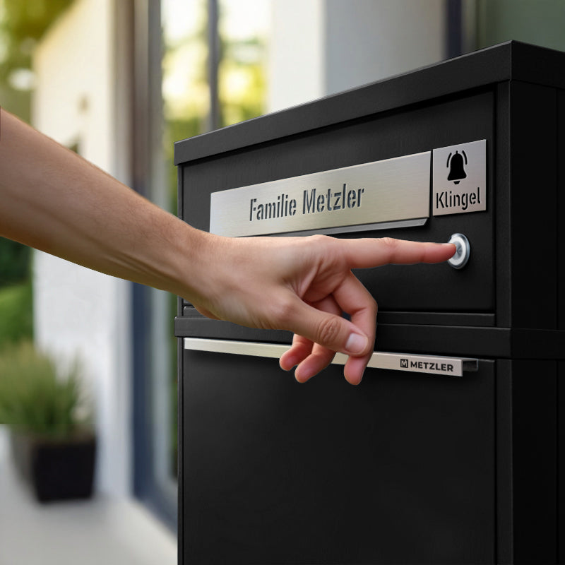 Metzler Funk-Paketbox mit Klingel & Briefkasten |  personalisiert mit Gravur | Edelstahl-Namensschild | Bispo Funk