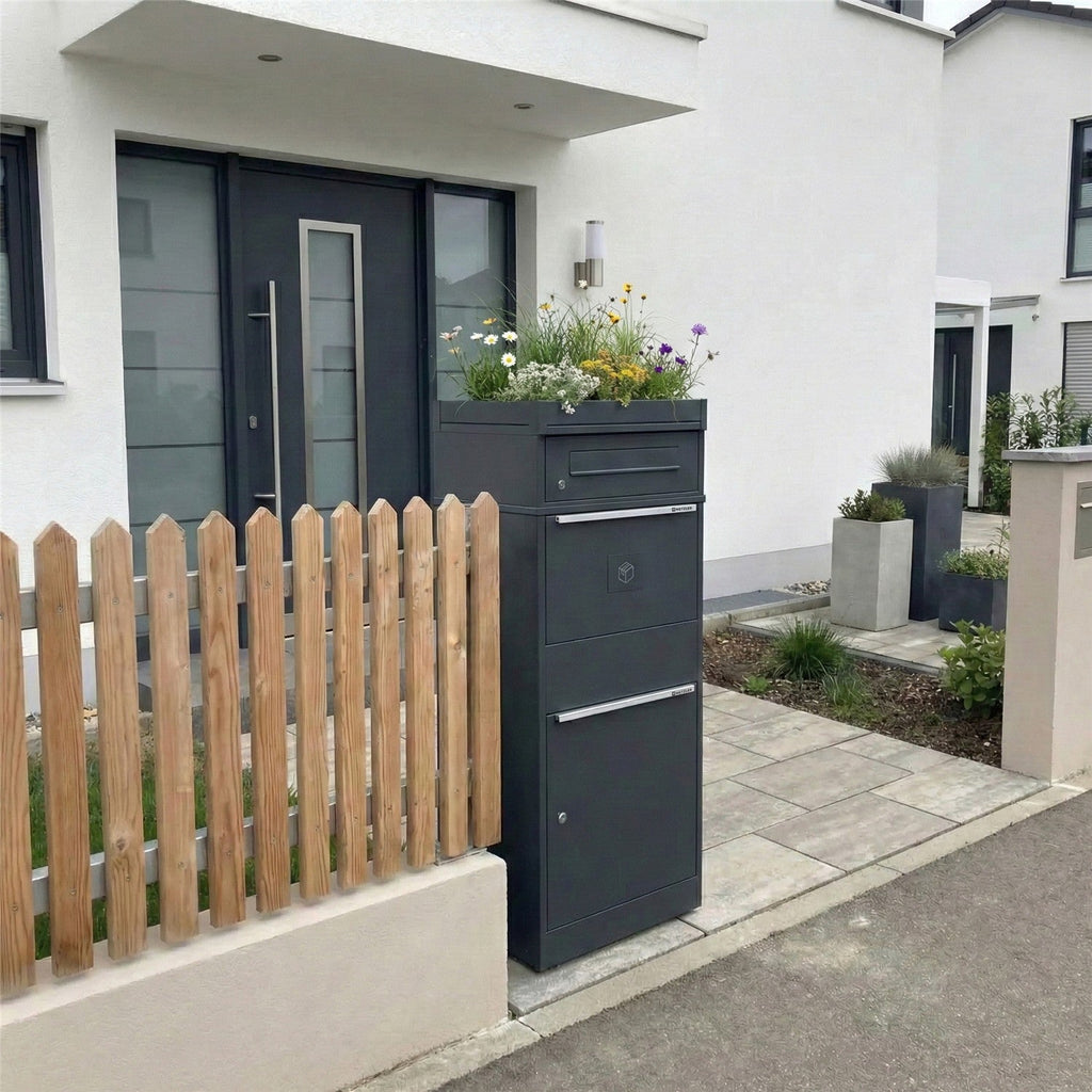Metzler Paketbox mit Briefkasten | mit Pflanzdach | mit Briefeinwurf | für Pakete bis zur Größe M | rostfrei | Bispo
