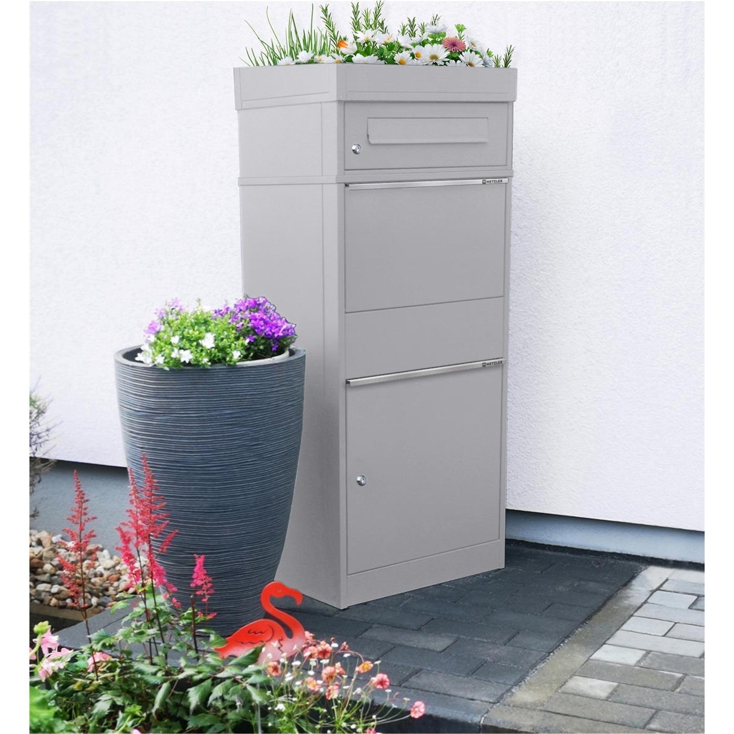 Metzler Paketbox mit Briefkasten | mit Pflanzdach | mit Briefeinwurf | für Pakete bis zur Größe M | rostfrei | Bispo