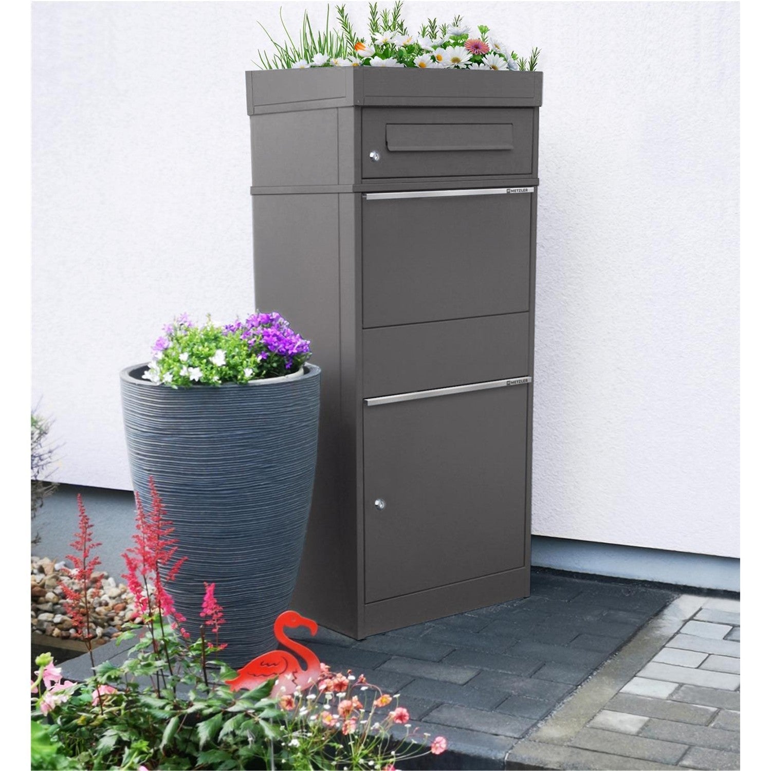Metzler Paketbox mit Briefkasten | mit Pflanzdach | mit Briefeinwurf | für Pakete bis zur Größe M | rostfrei | Bispo