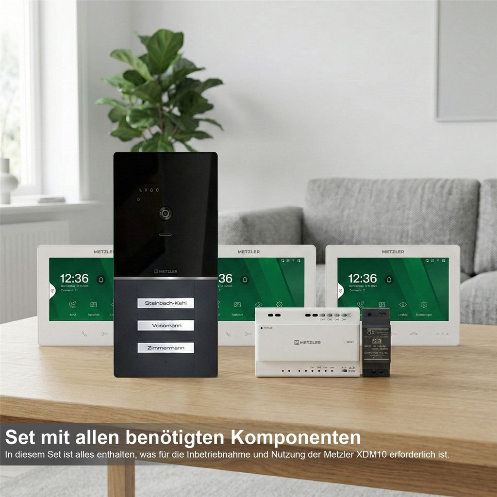 Metzler XDM10 Video-Türsprechanlage mit austauschbarem Namensschild | Komplettset | 2-Draht | 3 Klingeltaster | RAL 7016 Anthrazit | Maxior