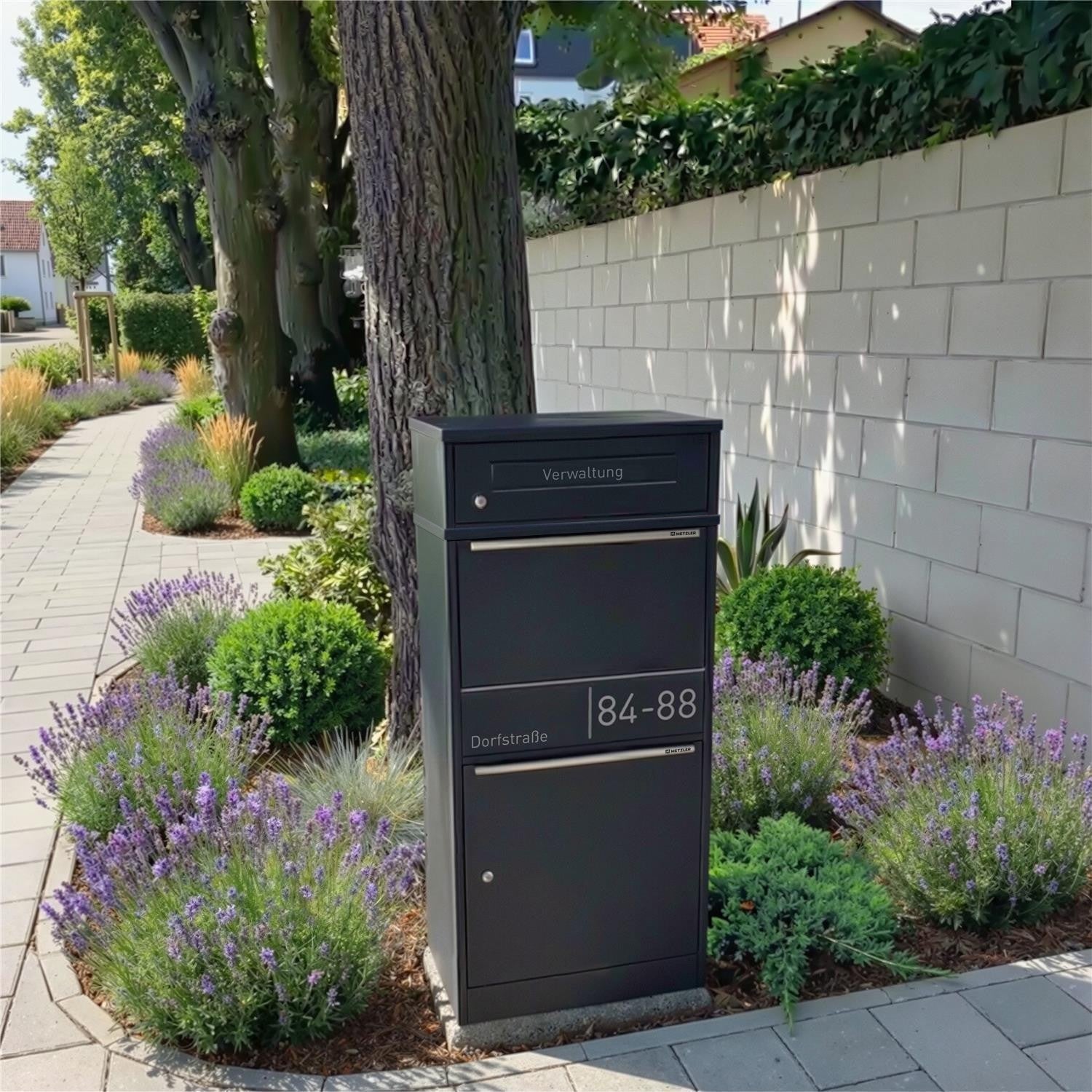 Metzler Paketbox mit Briefkasten | personalisiert mit Gravur | Edelstahl-Namensschild | mit Briefeinwurf | Taren