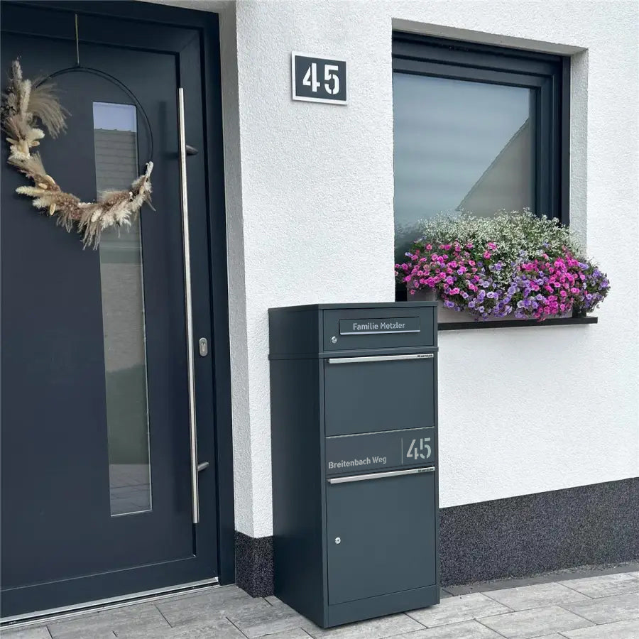 Metzler Paketbox mit Briefkasten | personalisiert mit Gravur | Edelstahl-Namensschild | mit Briefeinwurf | Taren