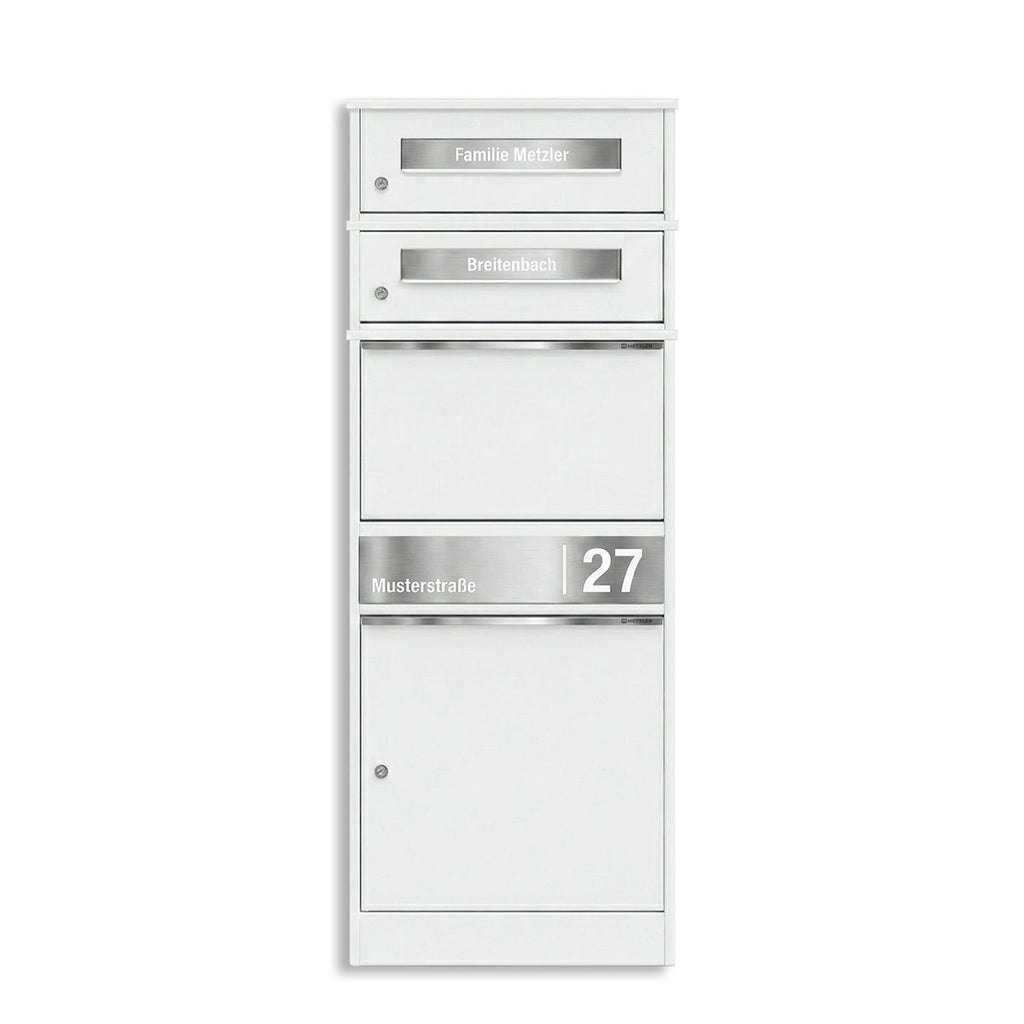 Metzler Paketbox mit 2 Briefkästen | personalisiert mit Gravur | Edelstahl-Namensschild | mit Briefeinwurf | Bispo 2