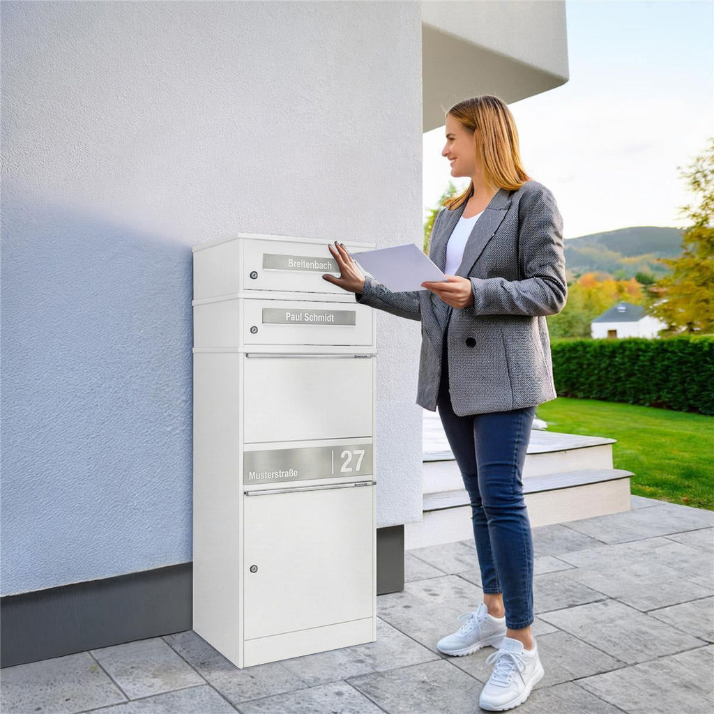 Metzler Paketbox mit 2 Briefkästen | personalisiert mit Gravur | Edelstahl-Namensschild | mit Briefeinwurf | Bispo 2