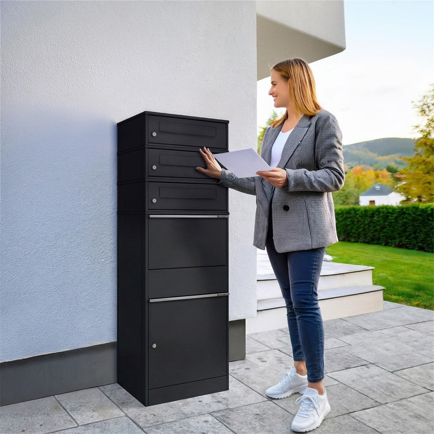 Metzler Paketbox mit 3 Briefkästen | dreifacher Briefeinwurf | für Pakete bis zur Größe M | rostfrei | Bispo
