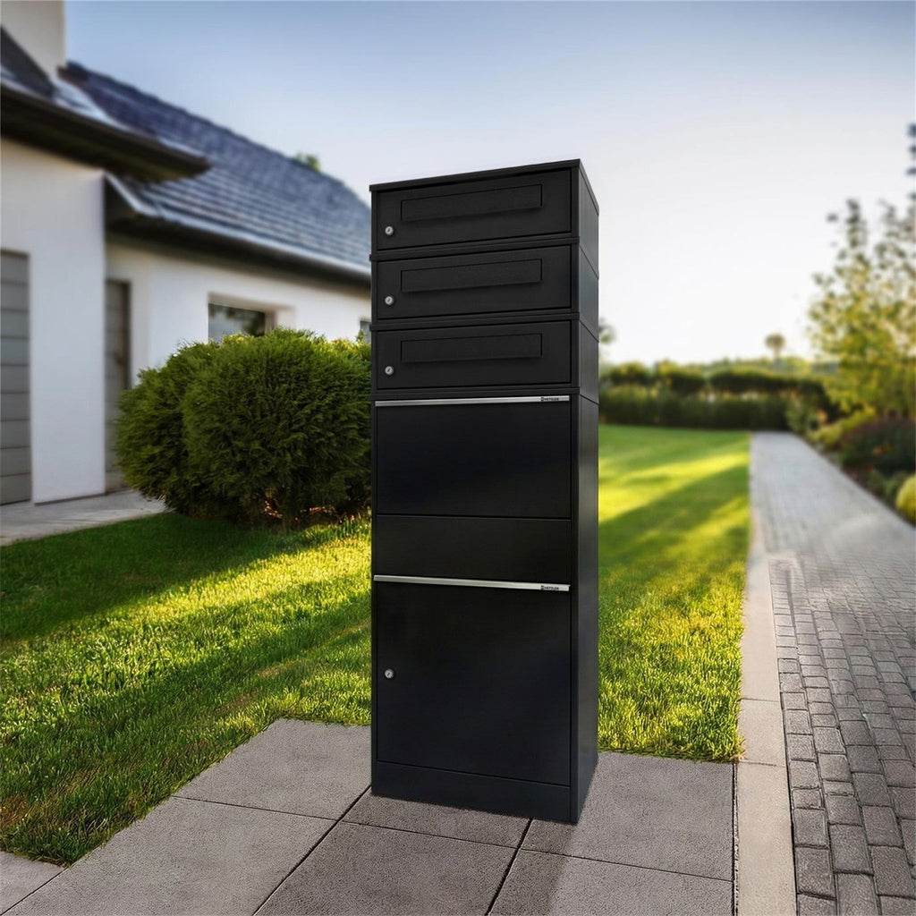 Metzler Paketbox mit 3 Briefkästen | dreifacher Briefeinwurf | für Pakete bis zur Größe M | rostfrei | Bispo