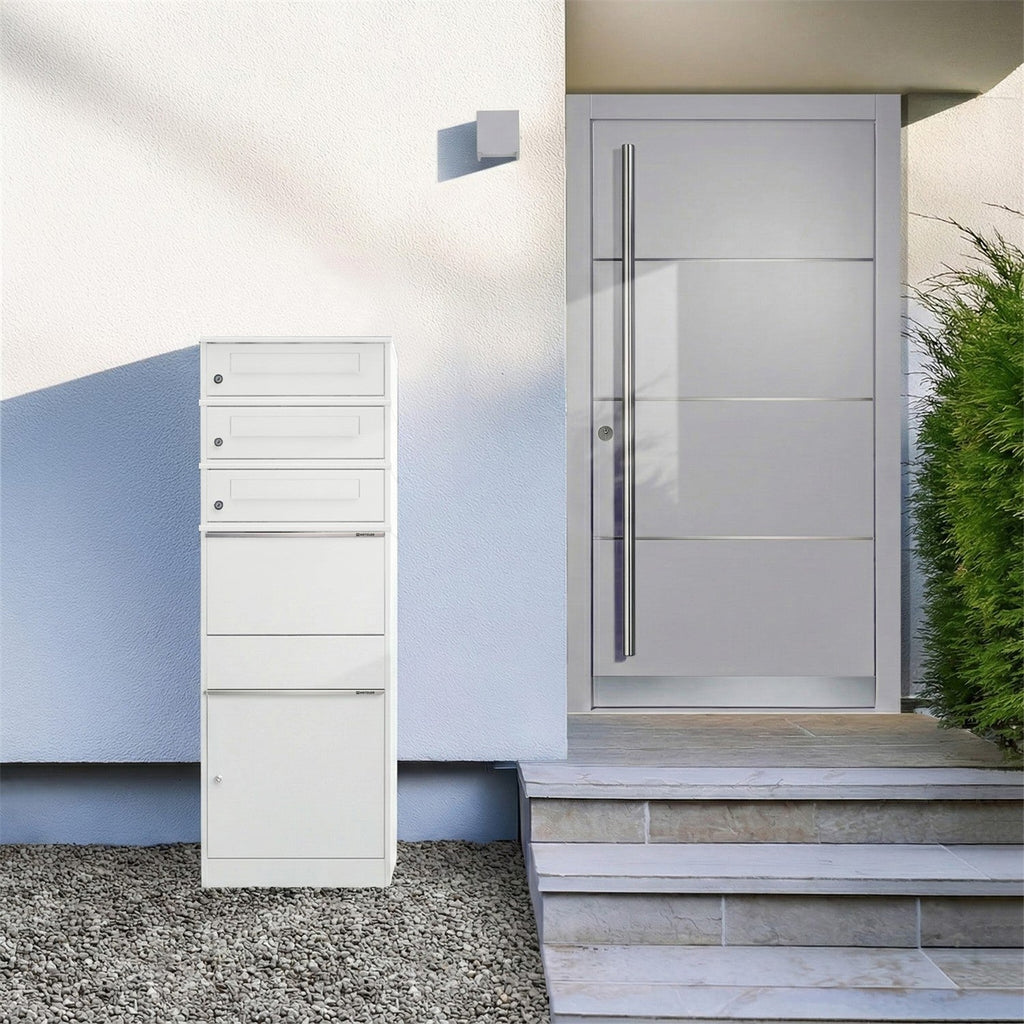 Metzler Paketbox mit 3 Briefkästen | dreifacher Briefeinwurf | für Pakete bis zur Größe M | rostfrei | Bispo