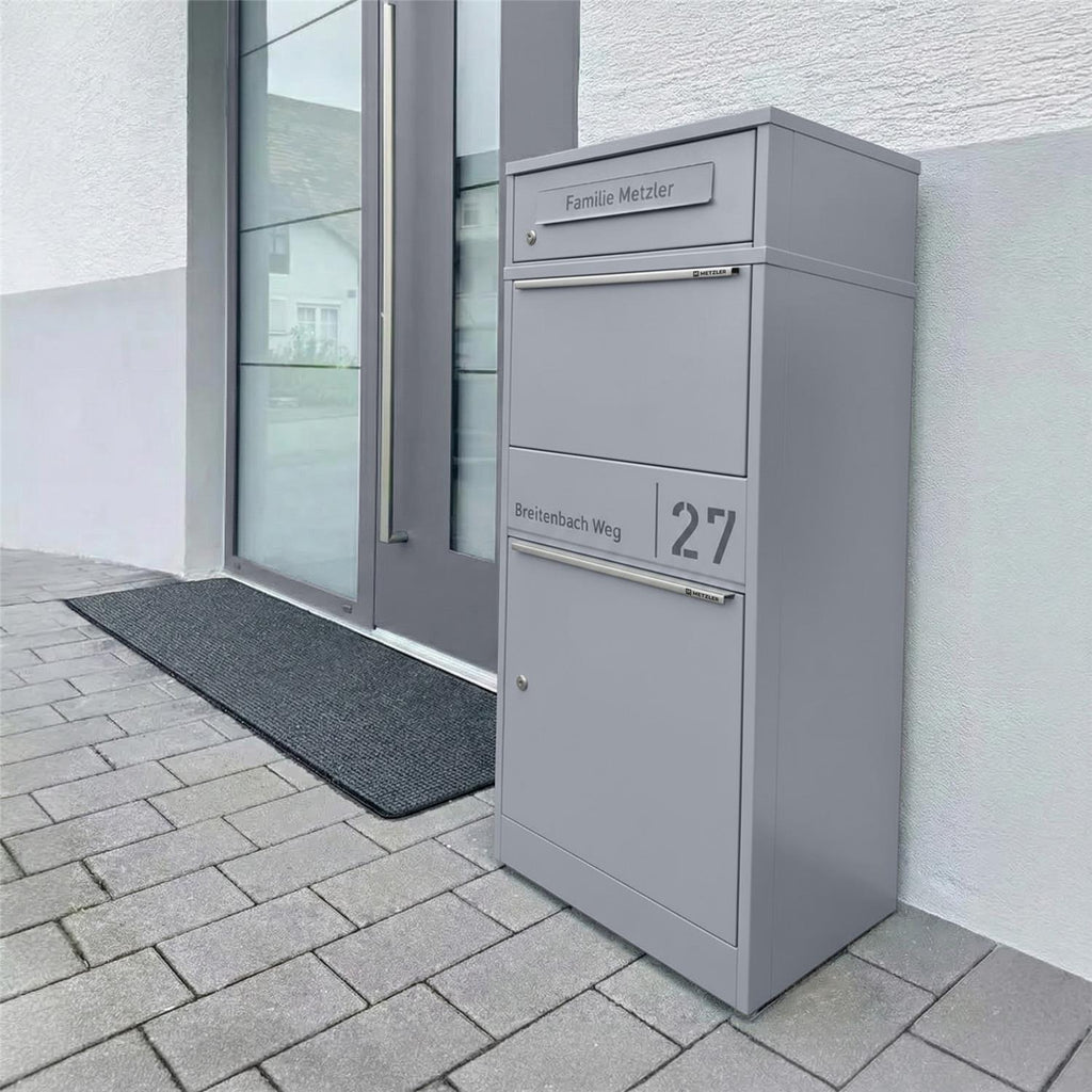 Metzler Paketbox mit Briefkasten | personalisiert mit Gravur | Edelstahl-Namensschild | mit Briefeinwurf | Taren