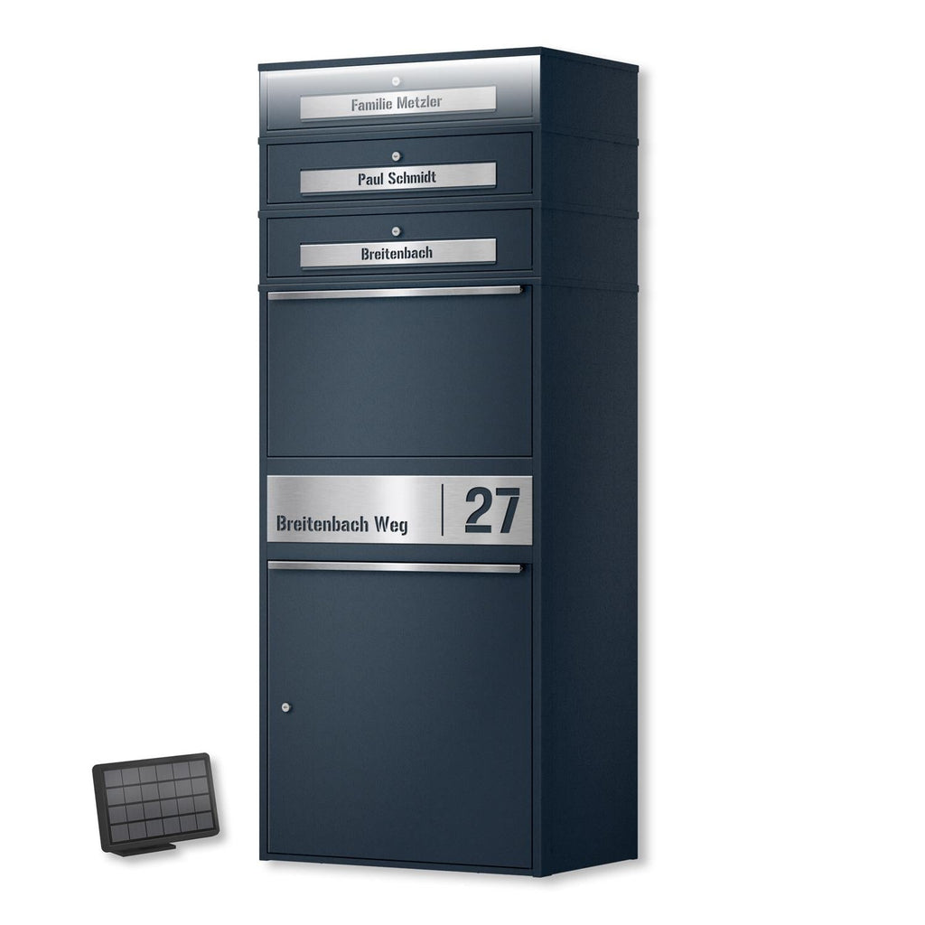 Metzler Paketbox XL mit 3 Briefkästen | LED | personalisiert mit Gravur | RAL 7016 Anthrazit | Bispo Max 2