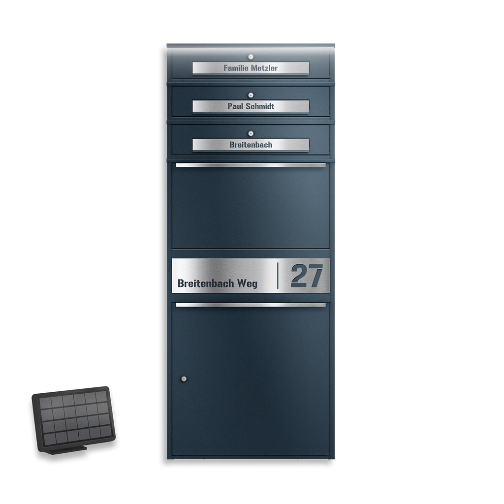 Metzler Paketbox XL mit 3 Briefkästen | LED | personalisiert mit Gravur | RAL 7016 Anthrazit | Bispo Max 2
