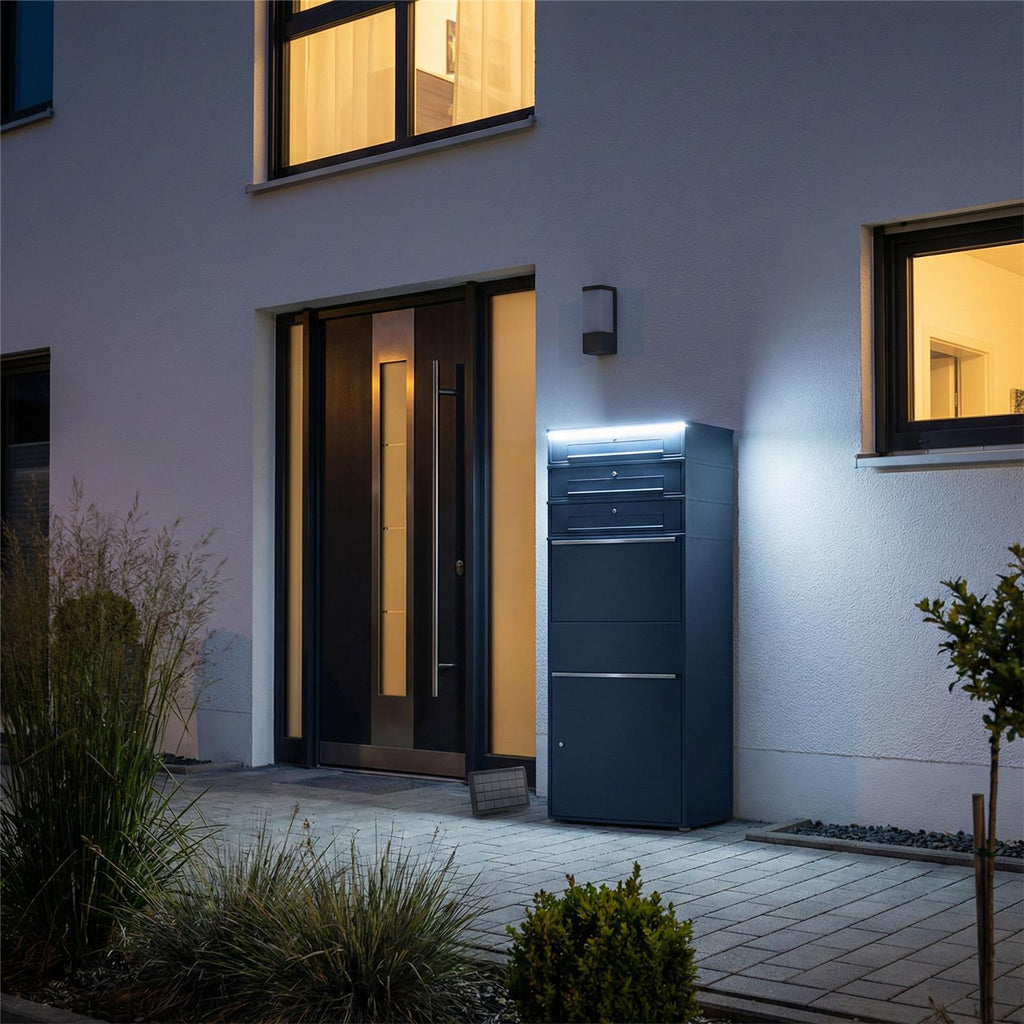 Metzler Paketbox XL mit 3 Briefkästen | LED | RAL 7016 Anthrazit | Bispo Max 2