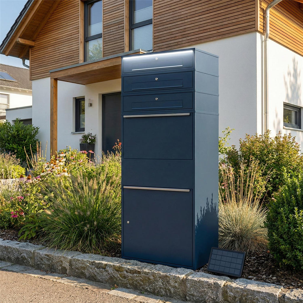 Metzler Paketbox XL mit 3 Briefkästen | LED | RAL 7016 Anthrazit | Bispo Max 2